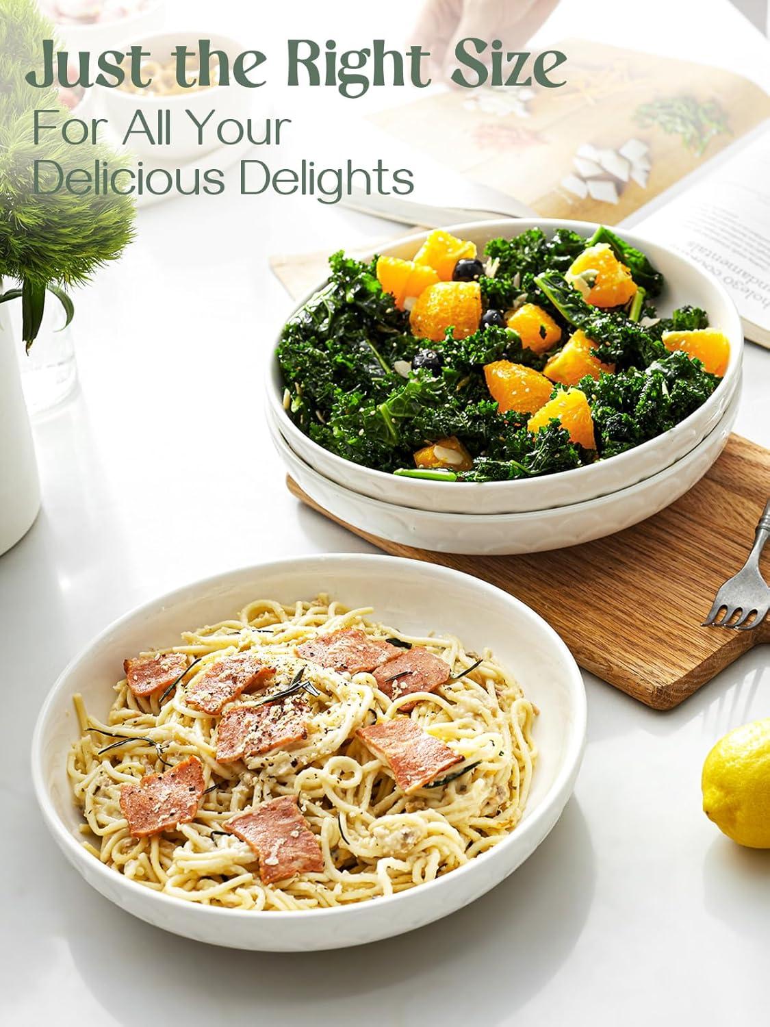 Pasta Bowls, 54 Oz Large Salad Serving Bowls, 10'' Plates Bowls Set Of 4, White Ceramic Soup Bowls For Kitchen Meal Prep, Shallow Dishes Dinner Bowl Microwave Dishwasher Safe