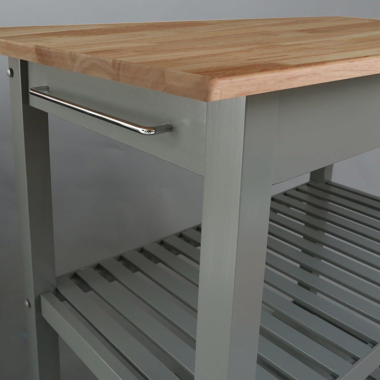 Casual Home Kitchen Island Bar Station with Hardwood Counter Top - Slate Gray
