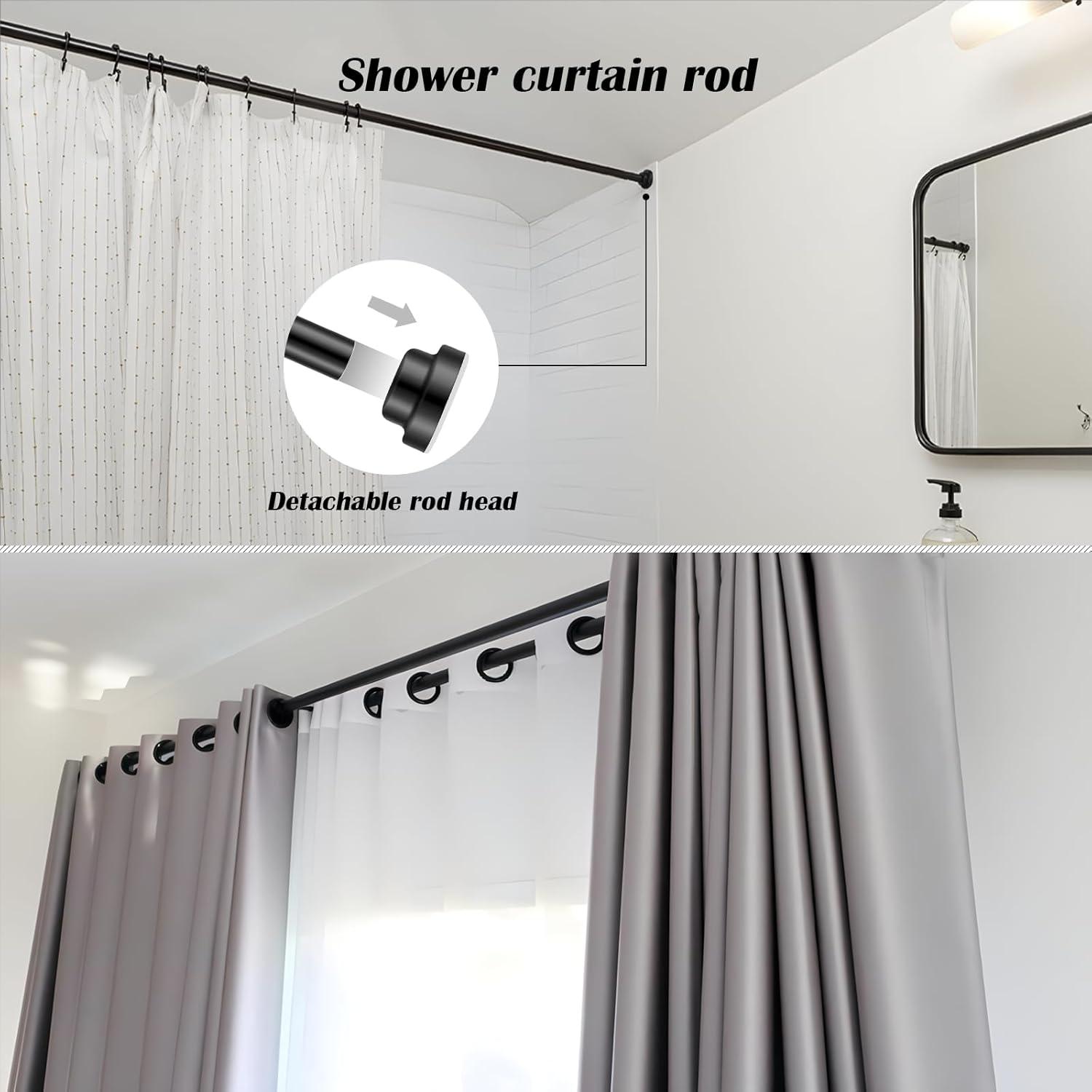 Adjustable Shower Curtain Rod ,32-84"Stainless Steel closet rod ,Spring Tension Rod with Holder ,No Drilling | Anti-Slip
