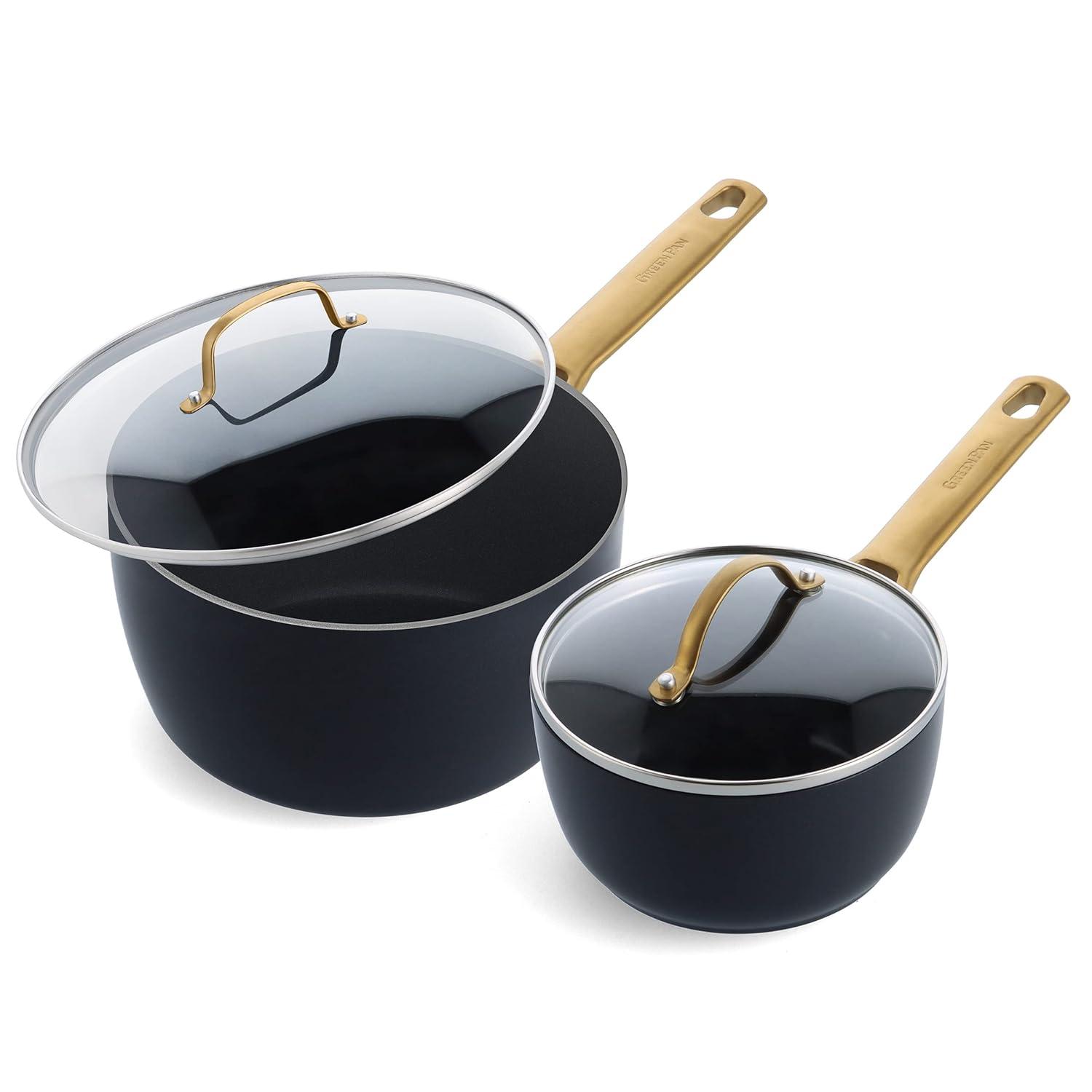 GreenPan GreenPan Reserve Black Healthy Ceramic Nonstick Saucepan Set with Lids, 1.5qt and 3qt