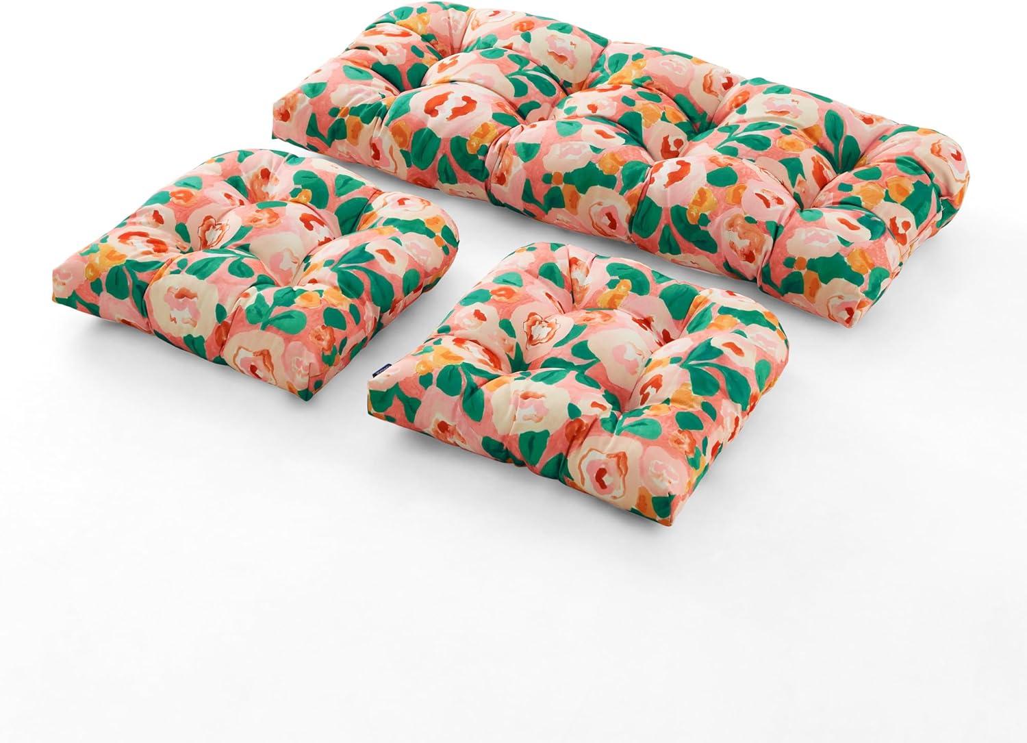 BLISSWALK Outdoor Chair Cushions,3 Piece Loveseat Outdoor Cushions Set,Tufted/Wicker Patio Cushion for Patio Furniture All Weather,44“x19 x5,Floral