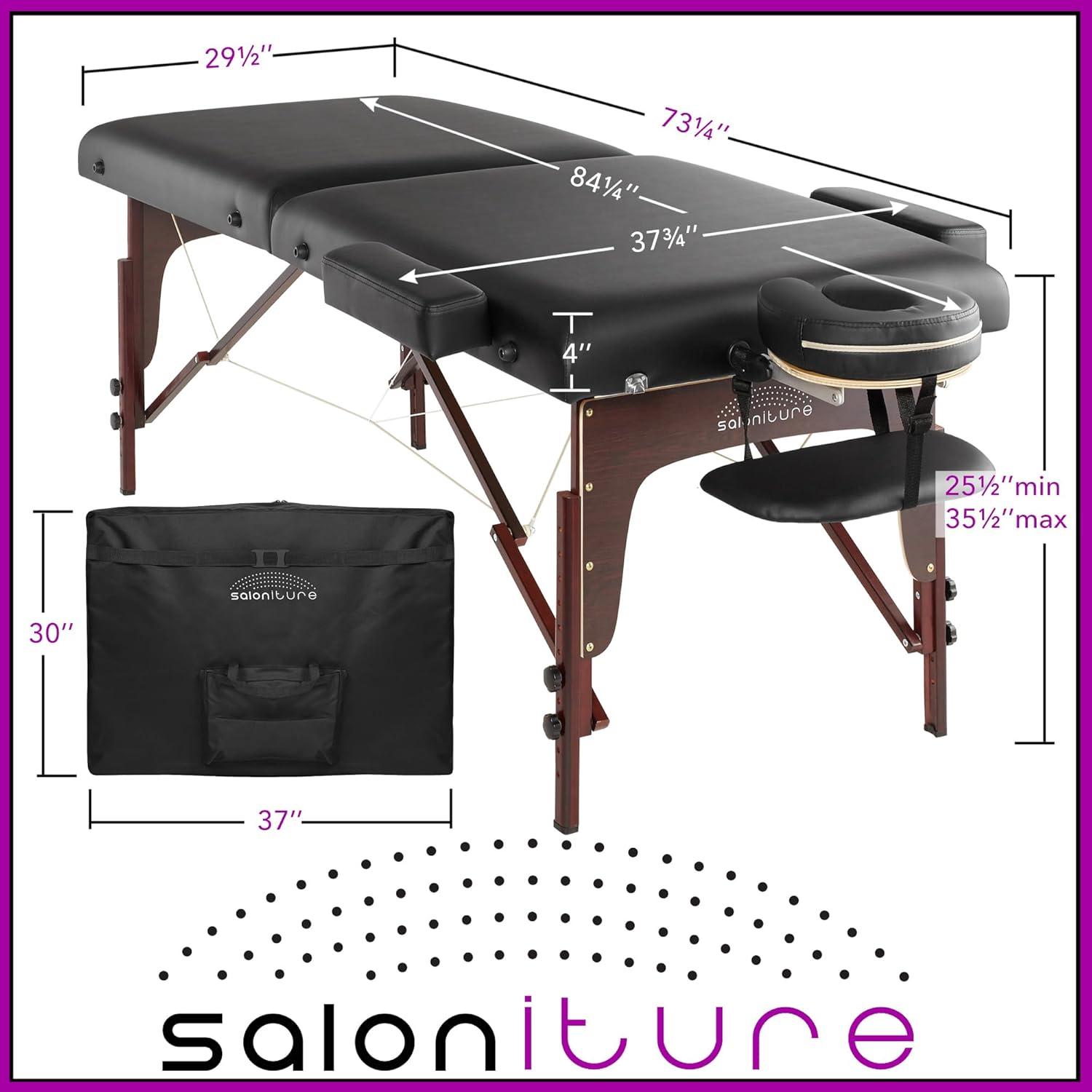 Saloniture Professional Portable Lightweight Bi-Fold Massage Table with Reiki Panels - Black