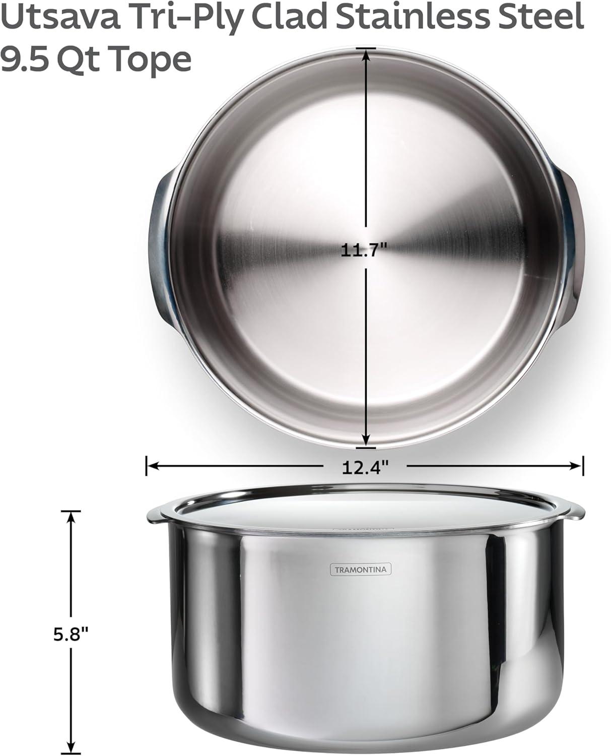 Tramontina Tramontina Utsava Tri-Ply Clad Stainless Steel Tope with Lid, Patila Pot for Indian Cooking