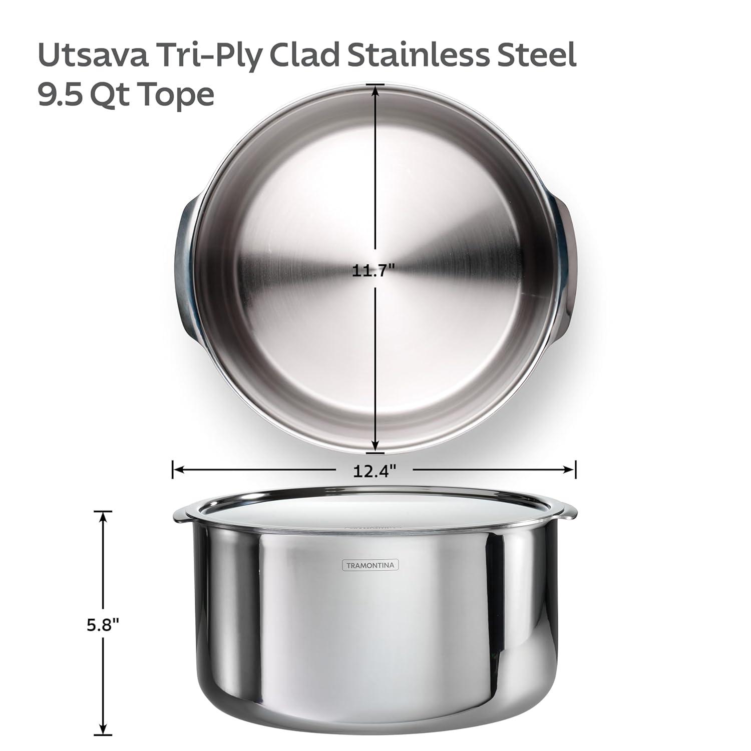 Tramontina Tramontina Utsava Tri-Ply Clad Stainless Steel Tope with Lid, Patila Pot for Indian Cooking