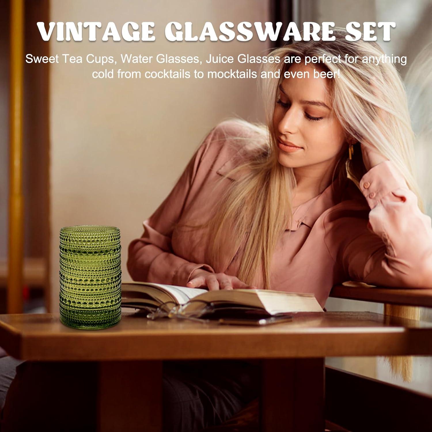 Vintage Glassware Drinking Glass Set of 6, Nailhead Glass