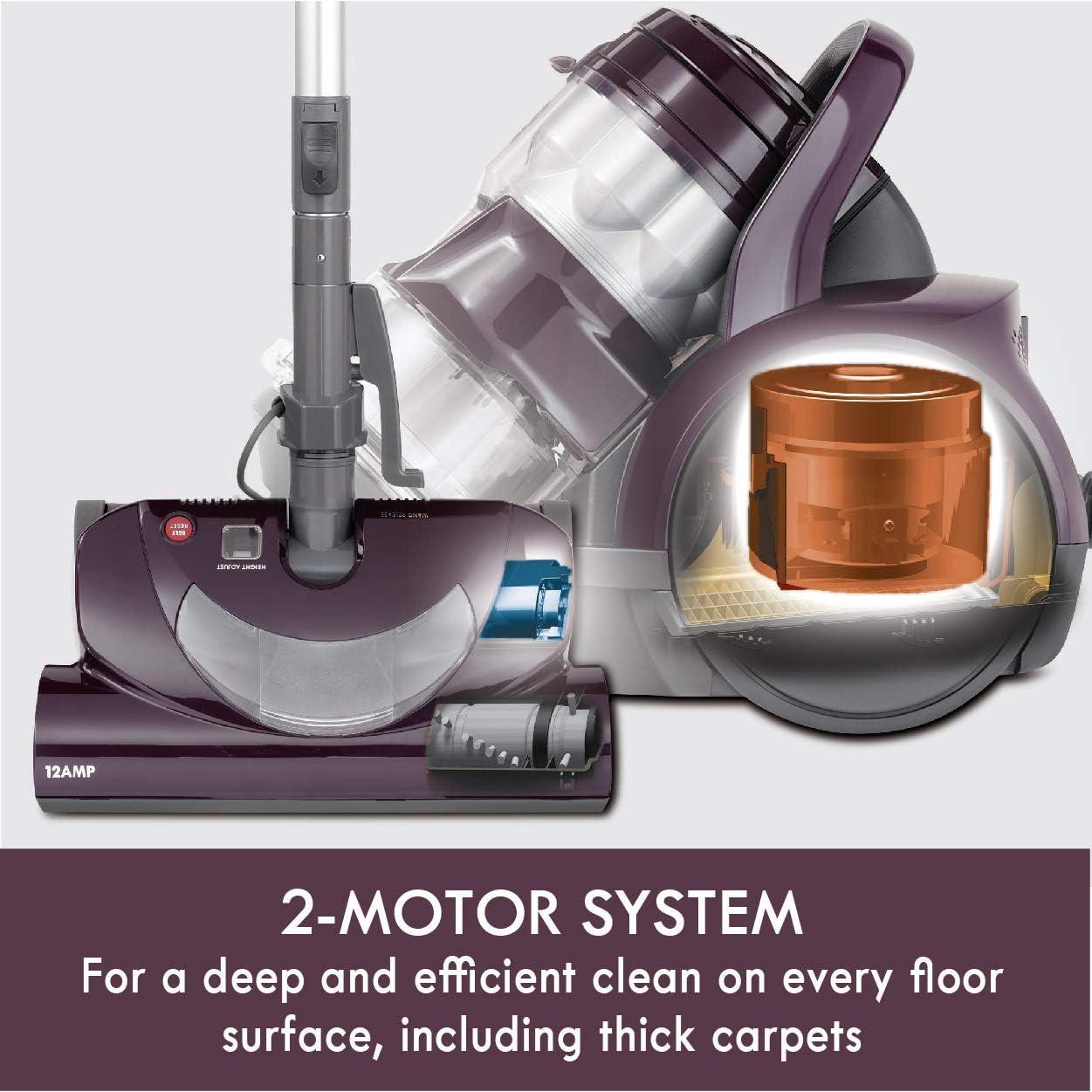 Compact Purple Bagless Canister Vacuum with HEPA Filter for Pets