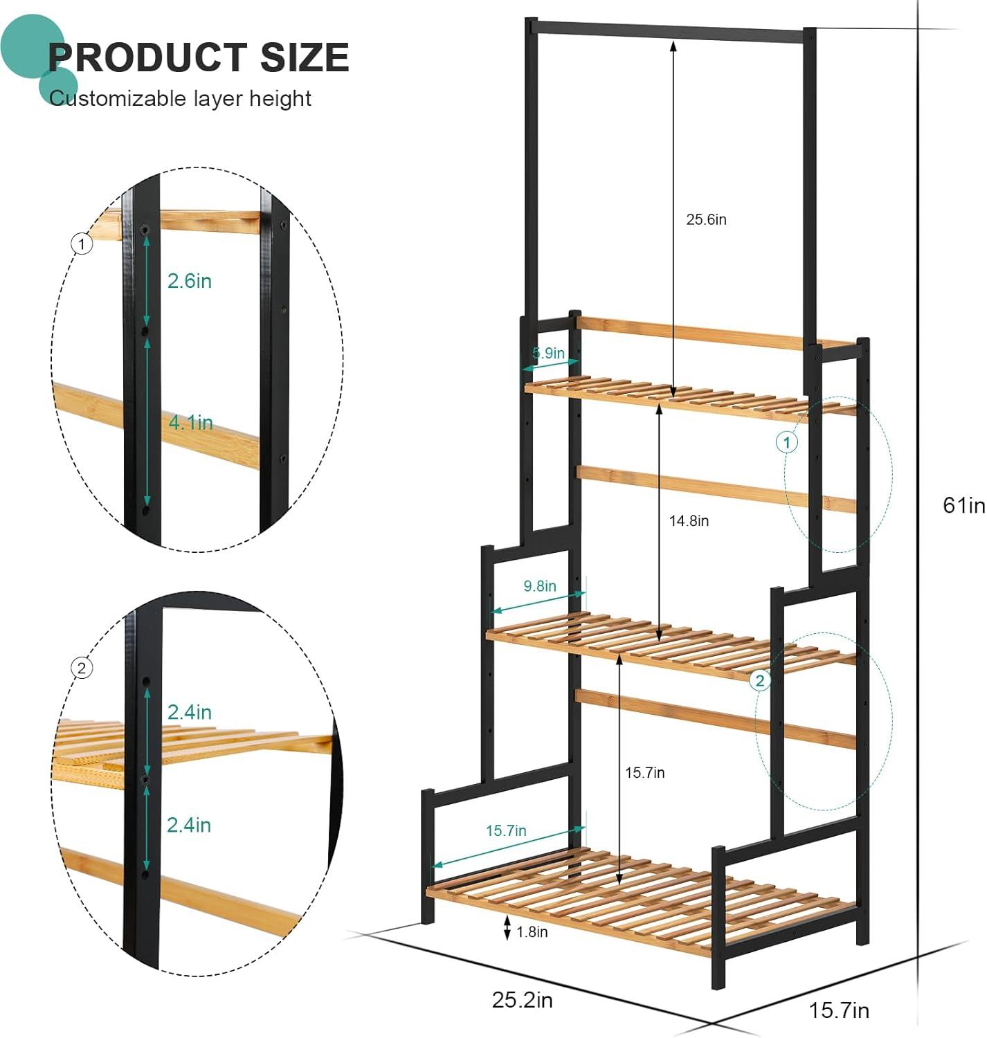 Ufine Bamboo Ladder Plant Stand 3 Tier Foldable Flower Pot Display Shelf Rack for Indoor Outdoor Home Patio Lawn Garden Balcony Organizer Planter Holder