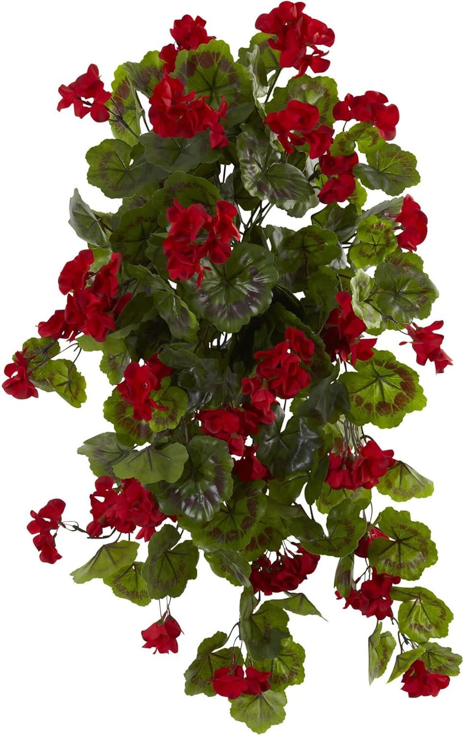 Primrue 29in. UV Resistant Geranium Artificial Hanging Plant (Indoor/Outdoor) - Set of 2