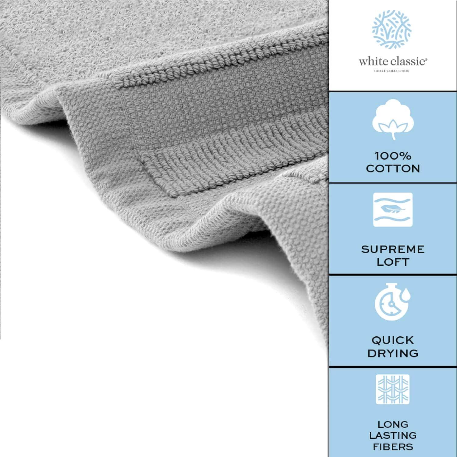 White Classic Cotton Bath Mat Floor Towel [Not a Rug] 2-Pack - 22x34"  Light-Grey