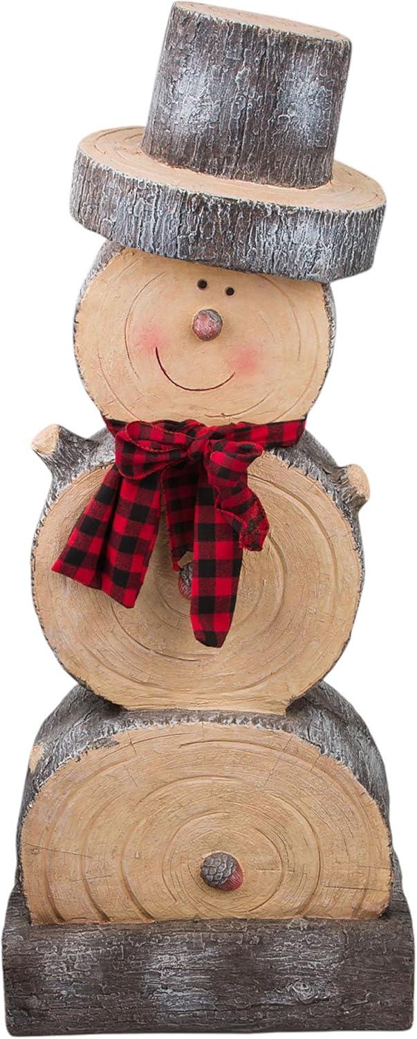 Alpine Corporation 16" x 9" x 38" Wooden Snowman Holiday Statue, Brown/Tan