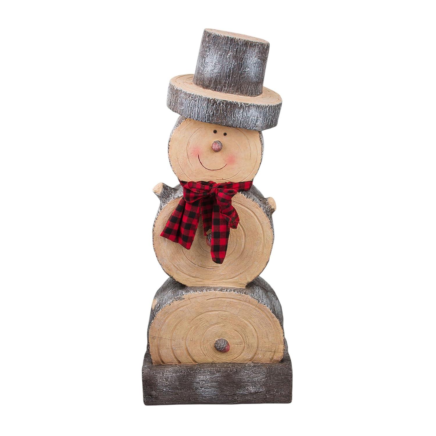 Alpine Corporation 16" x 9" x 38" Wooden Snowman Holiday Statue, Brown/Tan