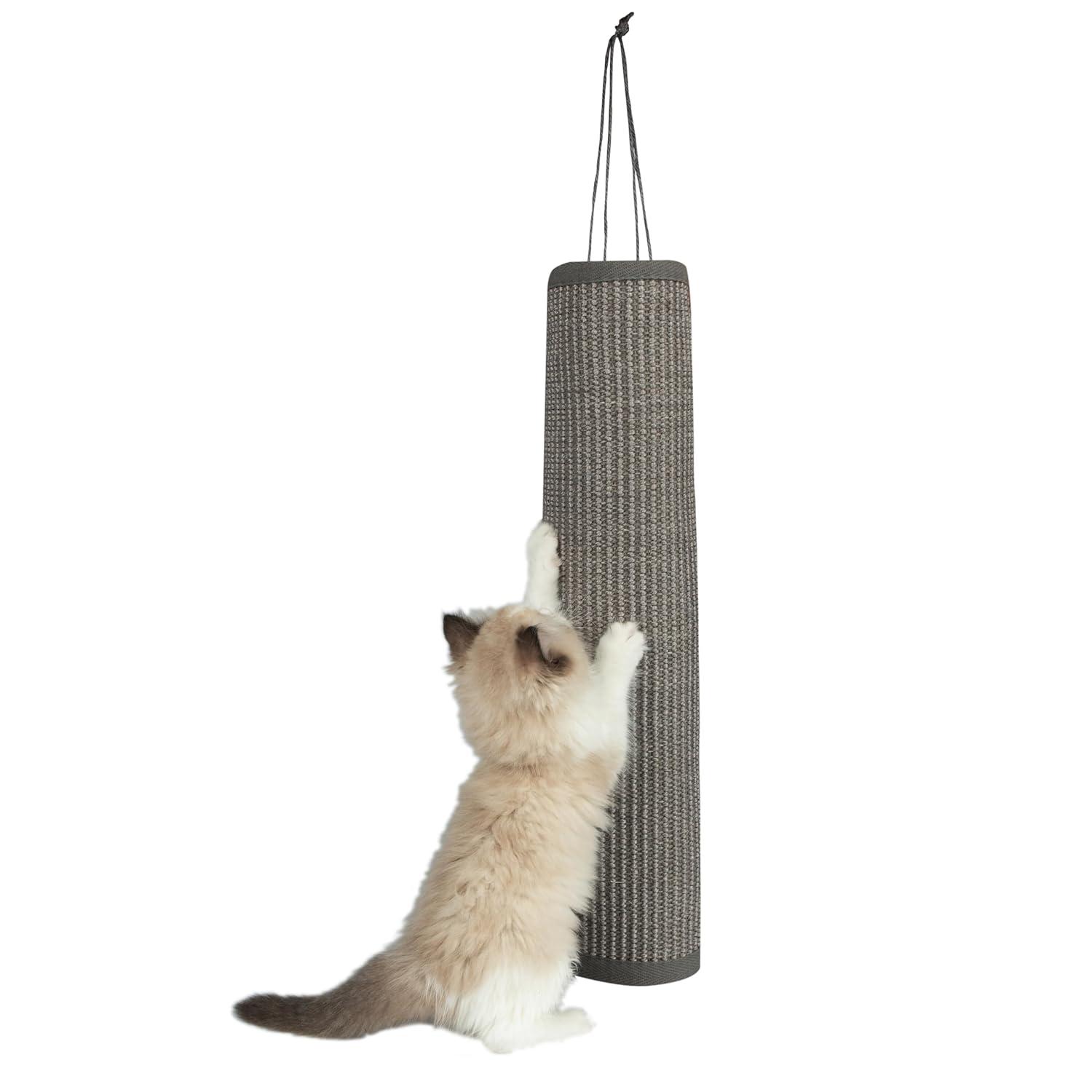 Best Pet Supplies Cat Scratchers for Indoor Cats - Interactive Hanging Log & Mat, Supports Natural Behaviors, Heavy Duty, Gray