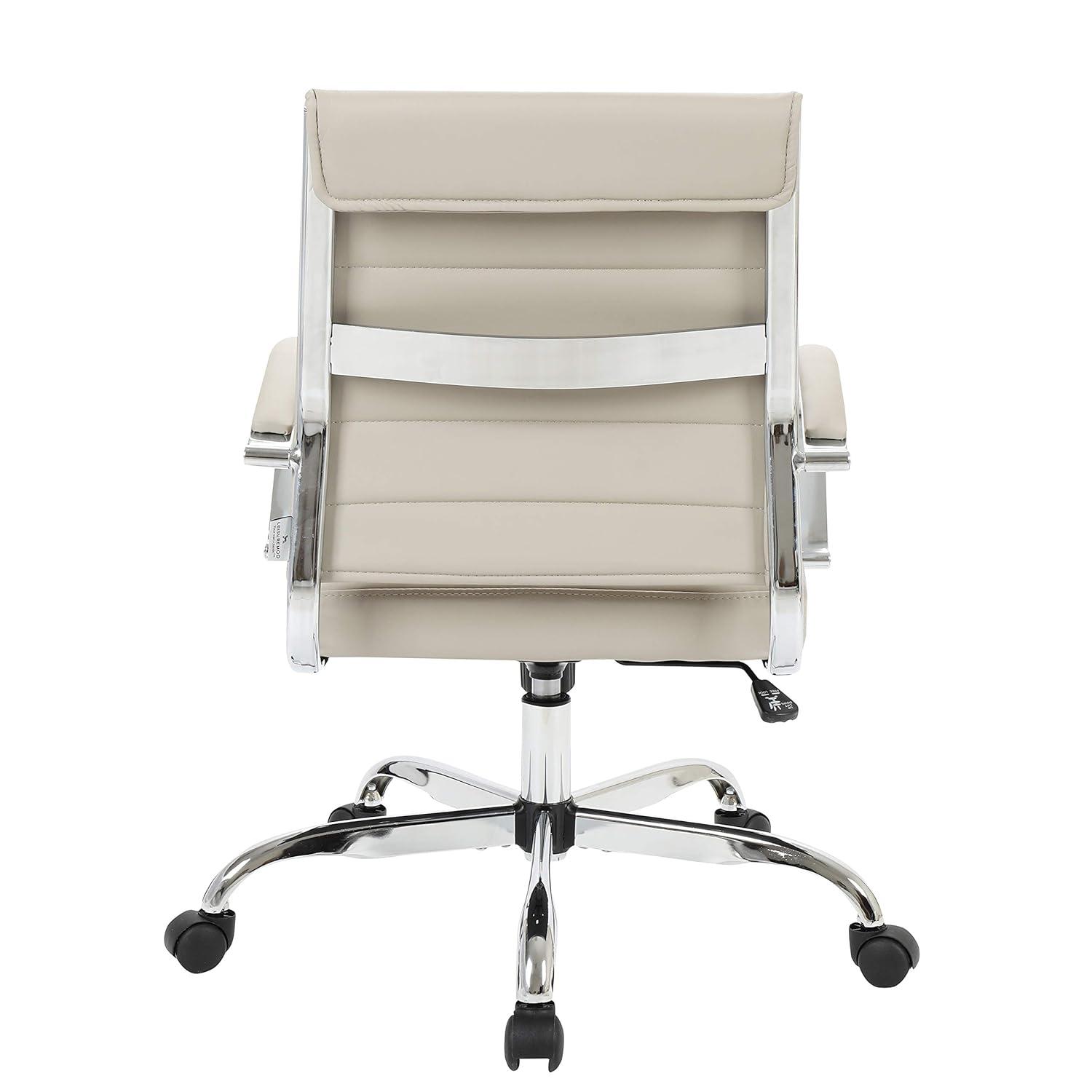 LeisureMod Benmar Mid-Back Office Conference Chair Upholstered in Leather with Swivel and Tilt in Tan