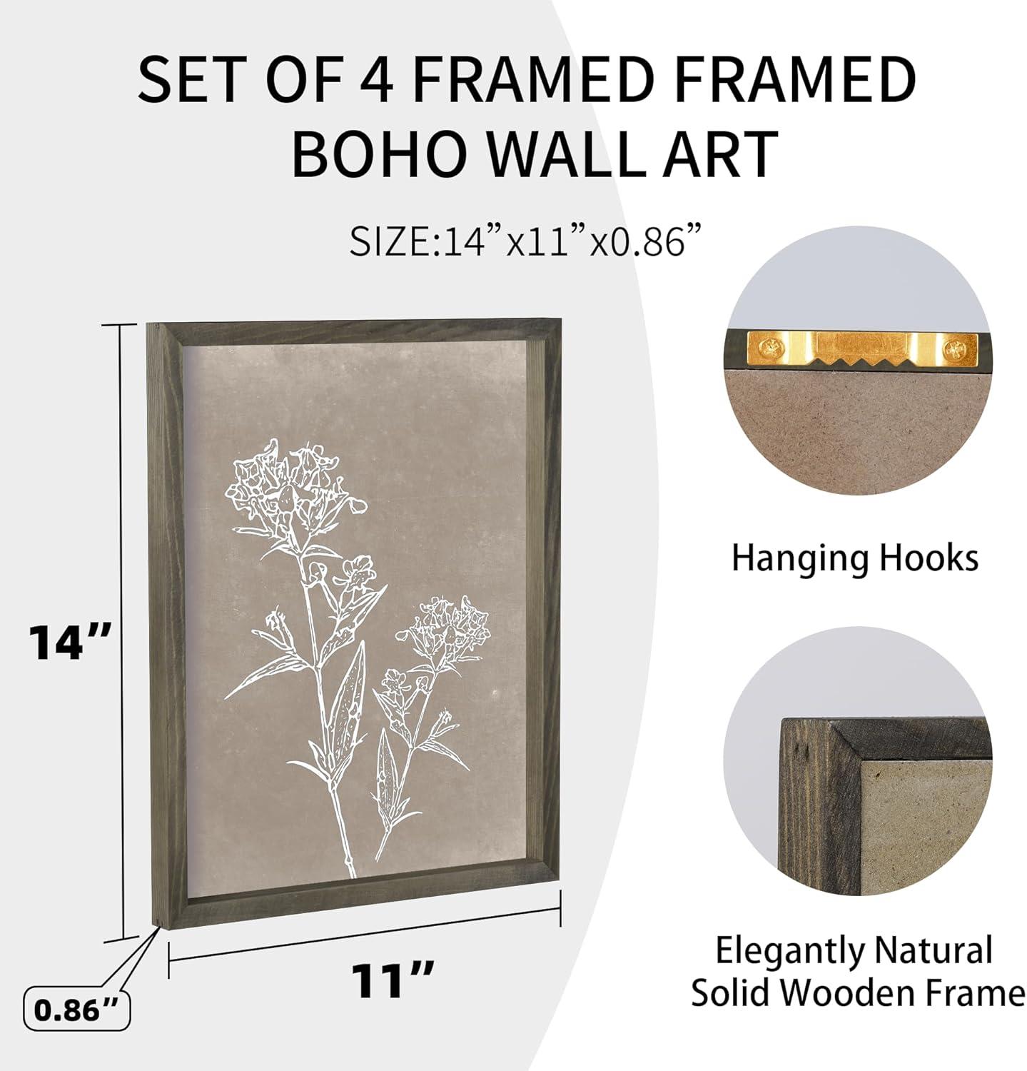 Haus and Hues Floral Wall Art - Set of 4 Plant Posters for Wall Vintage, Botanical Prints, Flower Pictures for Room Aesthetic, Vintage Art Prints, Flower Wall Art (11x14, Unframed)