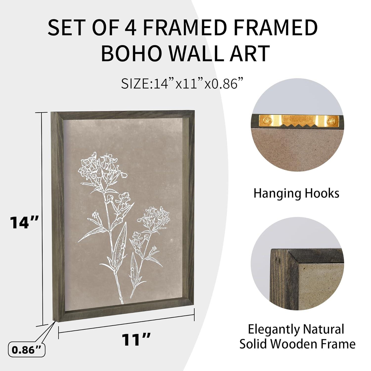Haus and Hues Floral Wall Art - Set of 4 Plant Posters for Wall Vintage, Botanical Prints, Flower Pictures for Room Aesthetic, Vintage Art Prints, Flower Wall Art (11x14, Unframed)