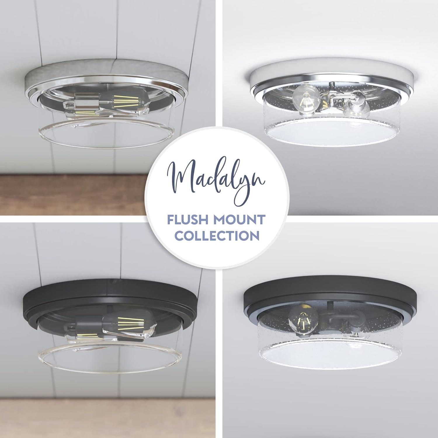 Prominence Home Madelyn 13" Brushed Nickel Flush Mount Indoor/Outdoor Light with Square Clear Glass Shade