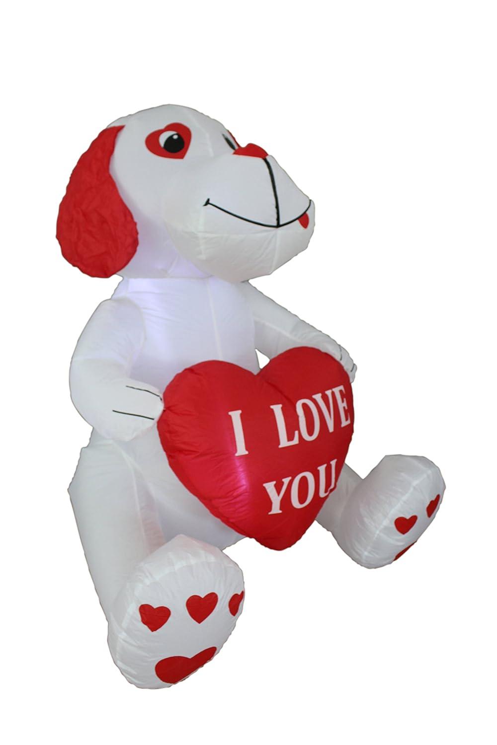The Holiday Aisle® 4 Foot Tall Lighted Happy Valentine's Inflatable Cute White Puppy Doggy with I Love You Heart Indoor / Outdoor Blow Up Yard Decoration