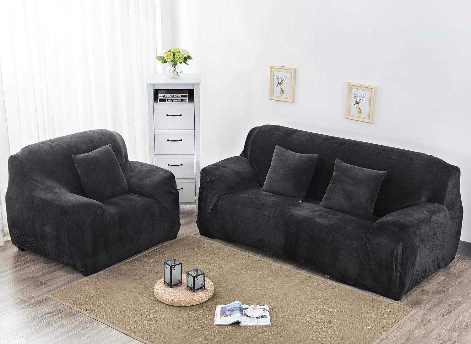 Modern Plush High Stretch Sofa Slipcover Strap Sofa Cover Furniture Protector Form Fit Luxury Thick sofa slipcover