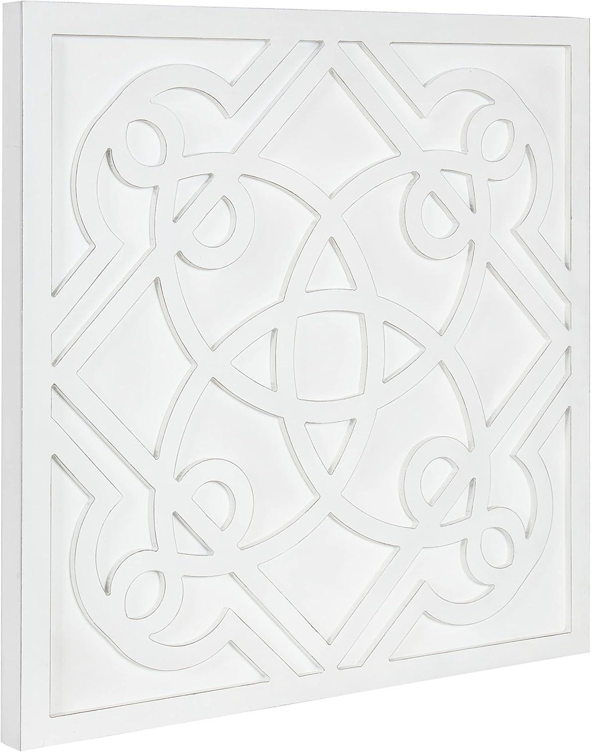 Kate and Laurel Mercador Square Wooden Wall Art Plaque, White, 24 x 24, Modern Farmhouse Dimensional Wood Wall Art Plaque for Simple Coastal Home Decor Design