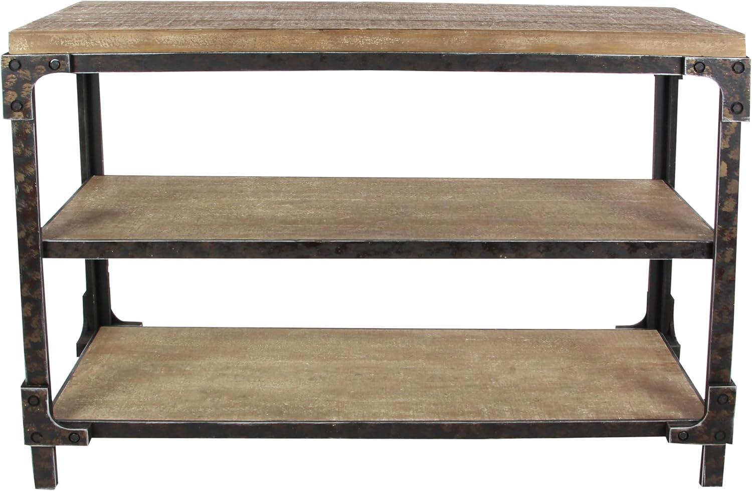 Wood 2 Shelves Brown Console Table