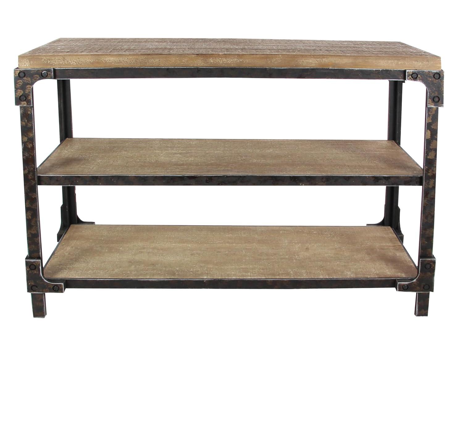 Wood 2 Shelves Brown Console Table