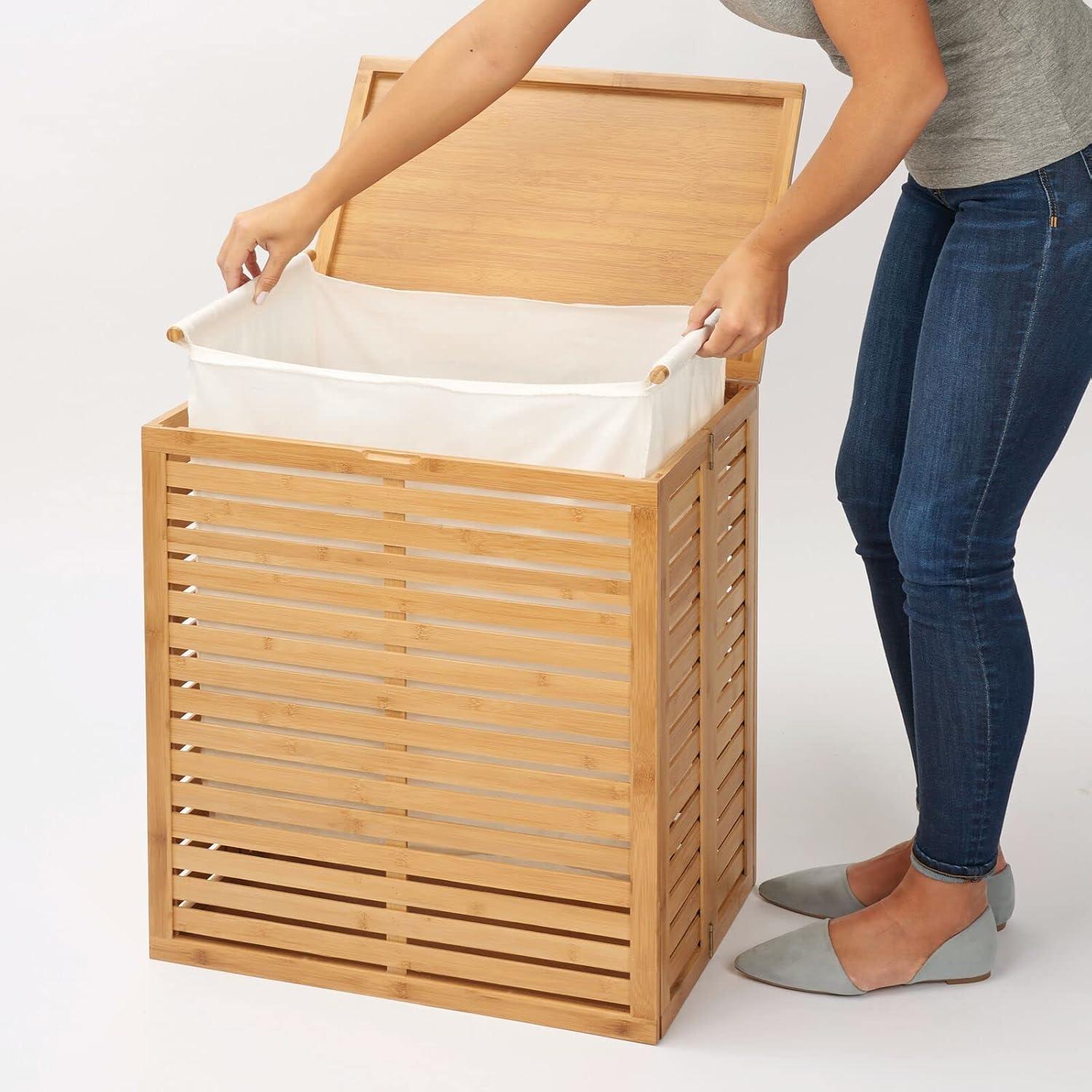 mDesign mDesign Bamboo Wood Foldable Laundry Basket Storage Organizer - Natural