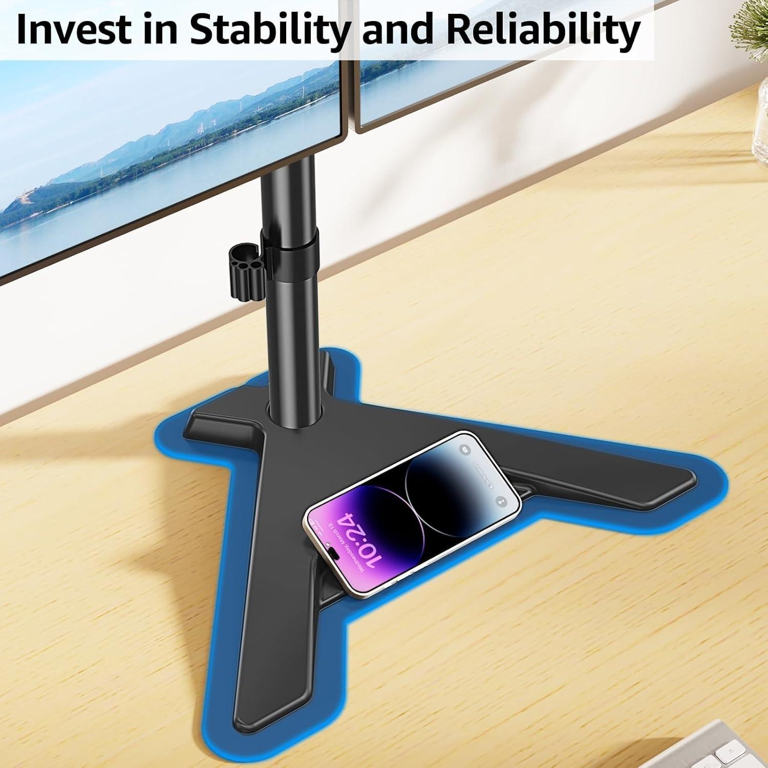 MOUNTUP Dual Monitor Stand - Freestanding & Height Adjustable Monitor Desk Mount, Steady VESA Mount Holds Max 17.6 lbs, Computer Monitor Stand for 2 Screens up to 27 inches, MU1002