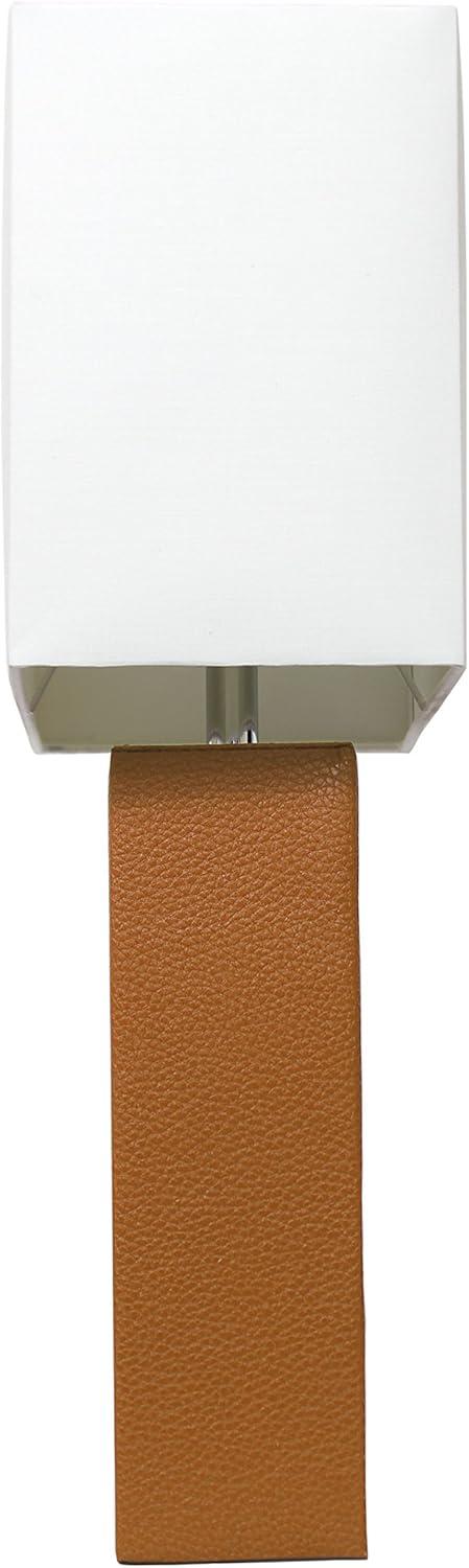Leather Table Lamp with Fabric Shade Tan/Brown - Elegant Designs