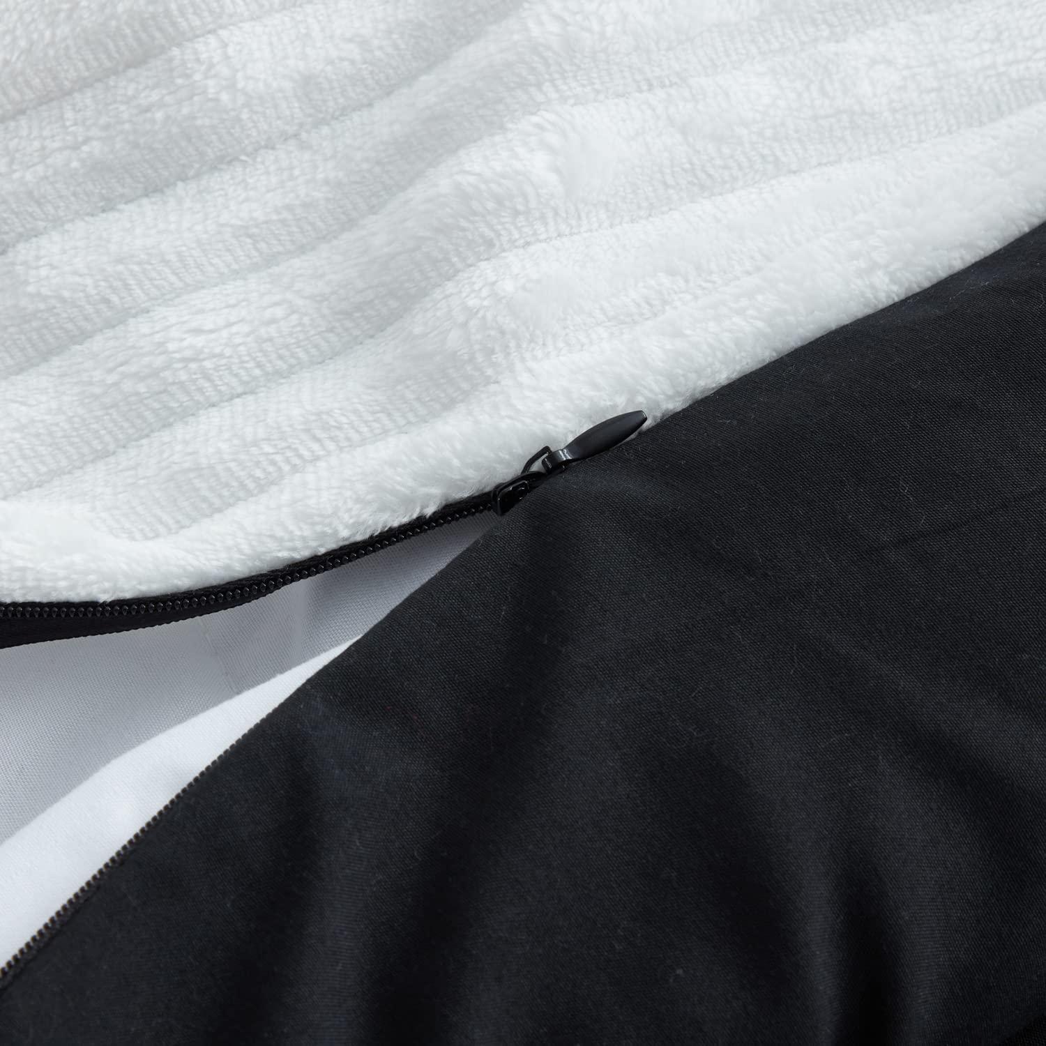 Nestl Premium Flannel Duvet Cover Set, 2 PC Reversible Twin Comforter Cover Set with Zipper Closure & Pillow Shams - Black & White