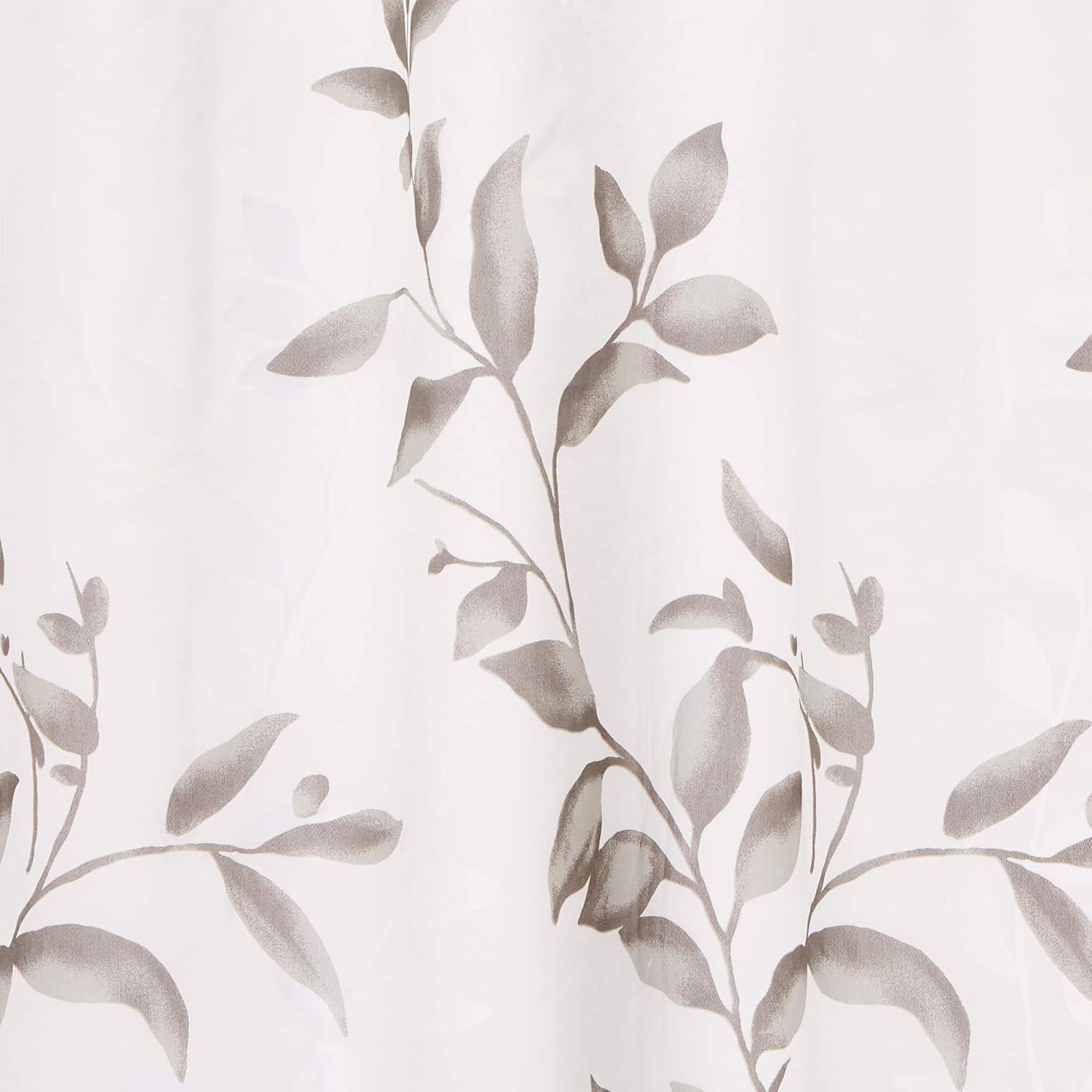 Gray Botanical Floral Print Shower Curtain with Liner