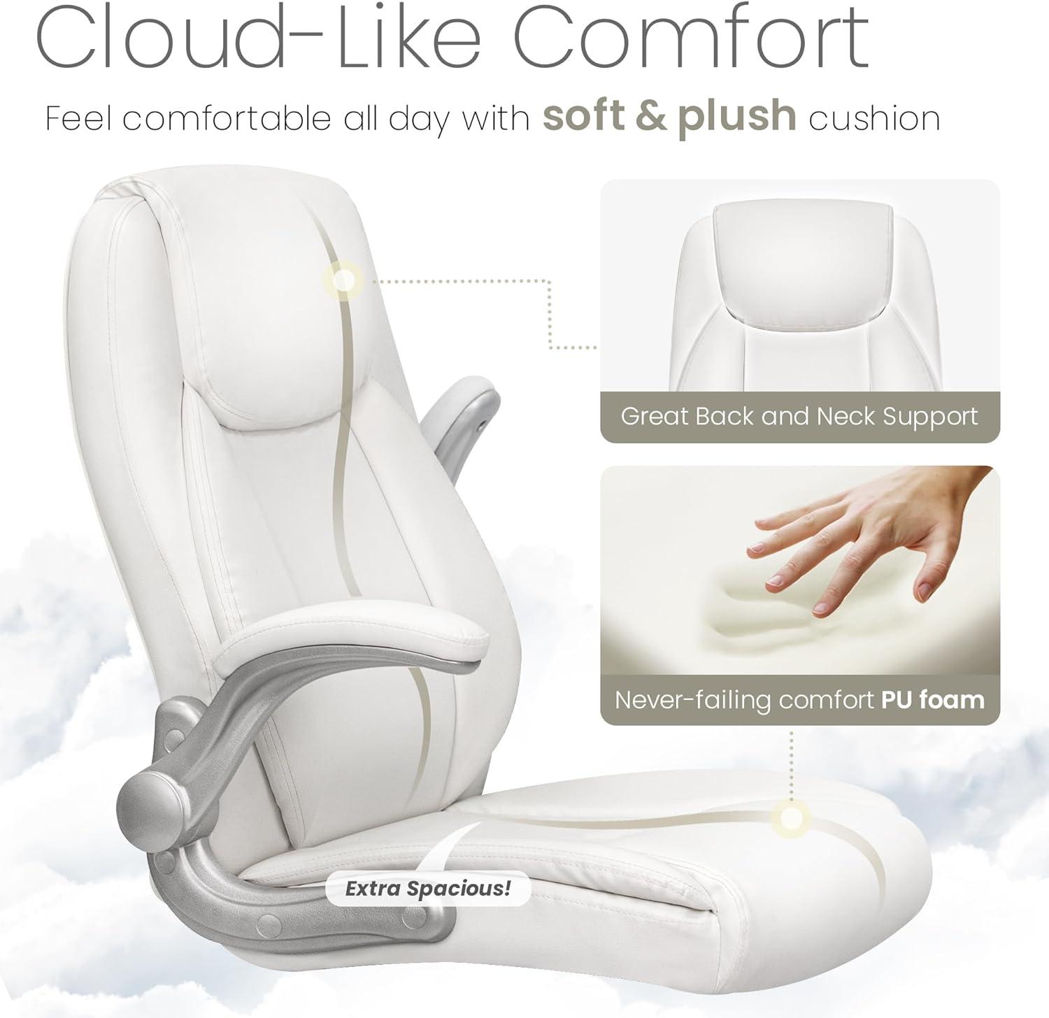 Neo Chair executive office chair cushioned 8 Hours Comfort, Heavy Duty Design, ergonomic back support flip-up armrest, White