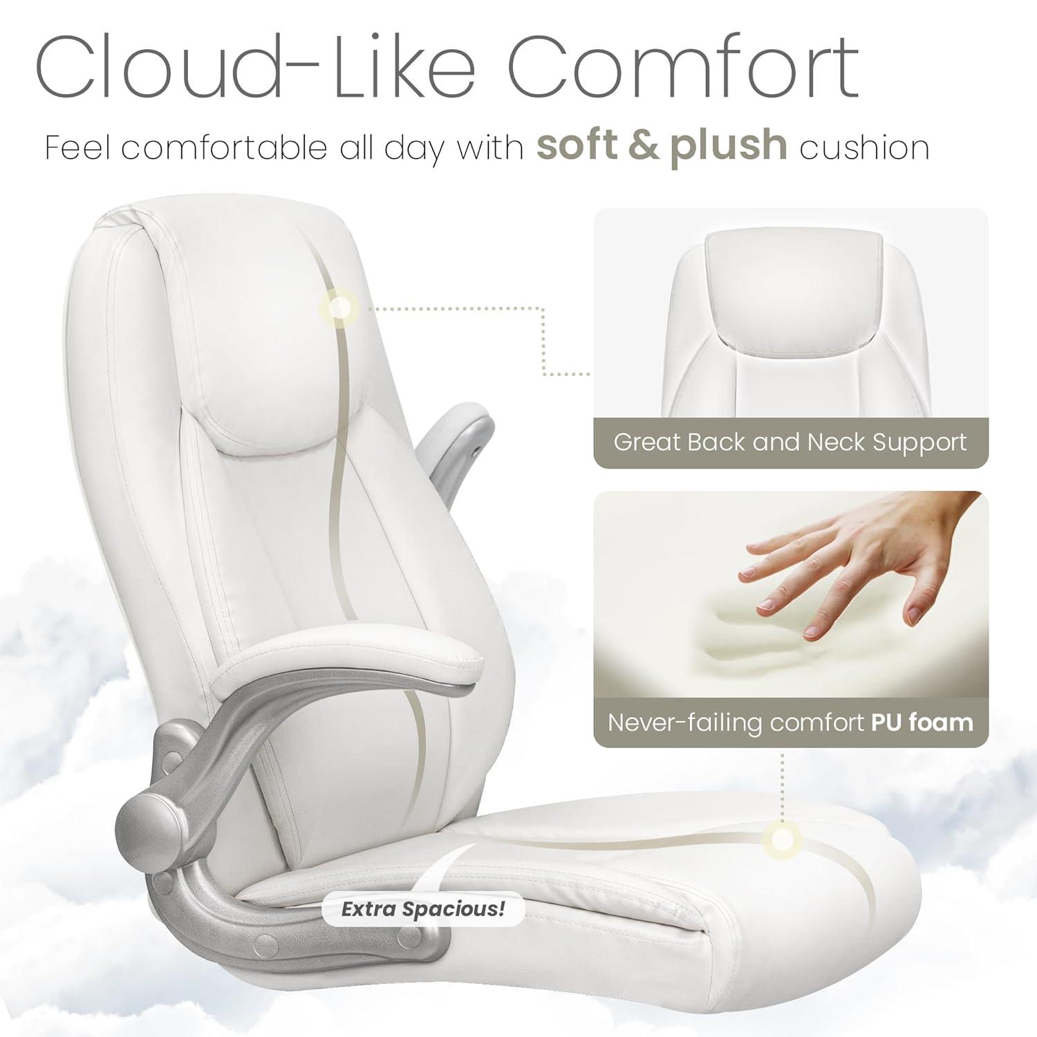 Neo Chair executive office chair cushioned 8 Hours Comfort, Heavy Duty Design, ergonomic back support flip-up armrest, White