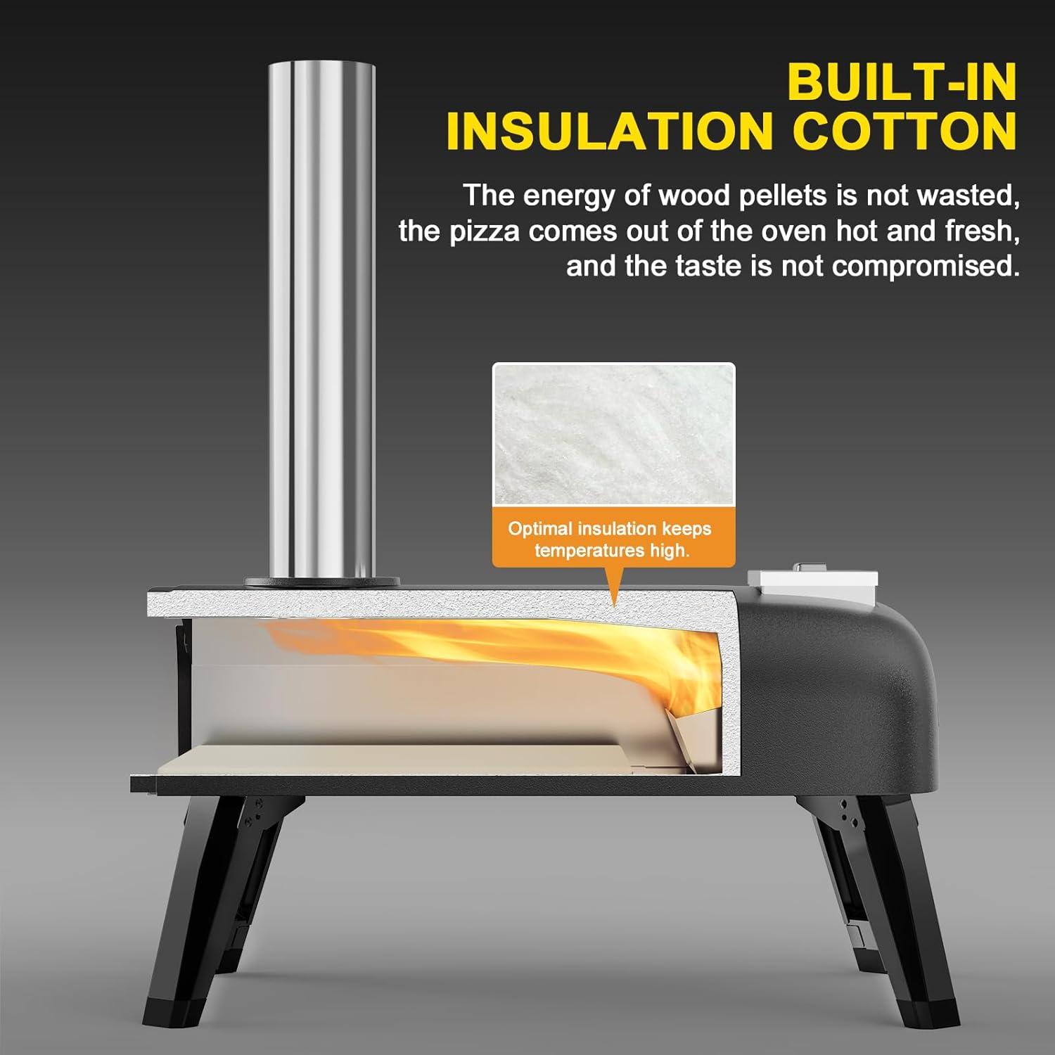 Pizza Oven Outdoor 12" Wood Fired Pizza Ovens Pellet Pizza Stove for Outside, Portable Stainless Steel Pizza Oven for Backyard Pizza Maker Portable Mobile Outdoor Kitchen (Swivel Grey)