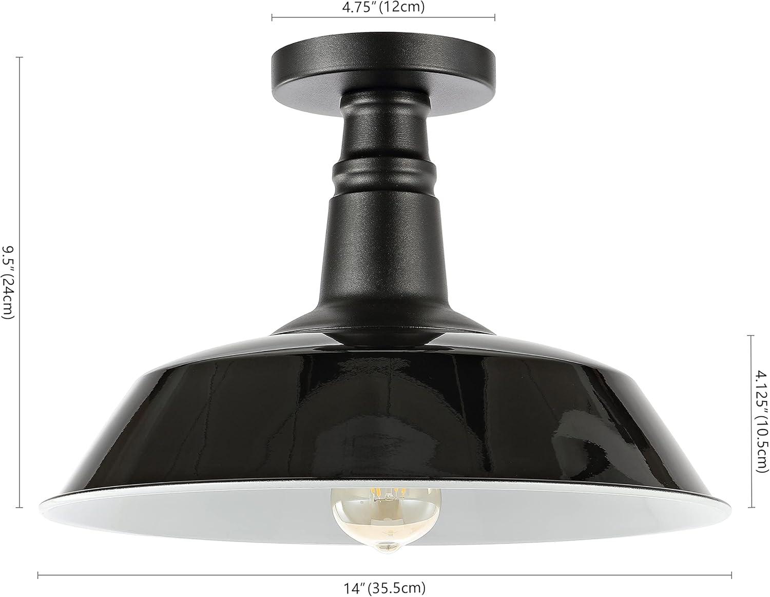 JONATHAN Y Camila 14" 1-Light Classic Industrial Indoor/Outdoor Iron LED Semi Flush Mount, Black/White, JYL7617B