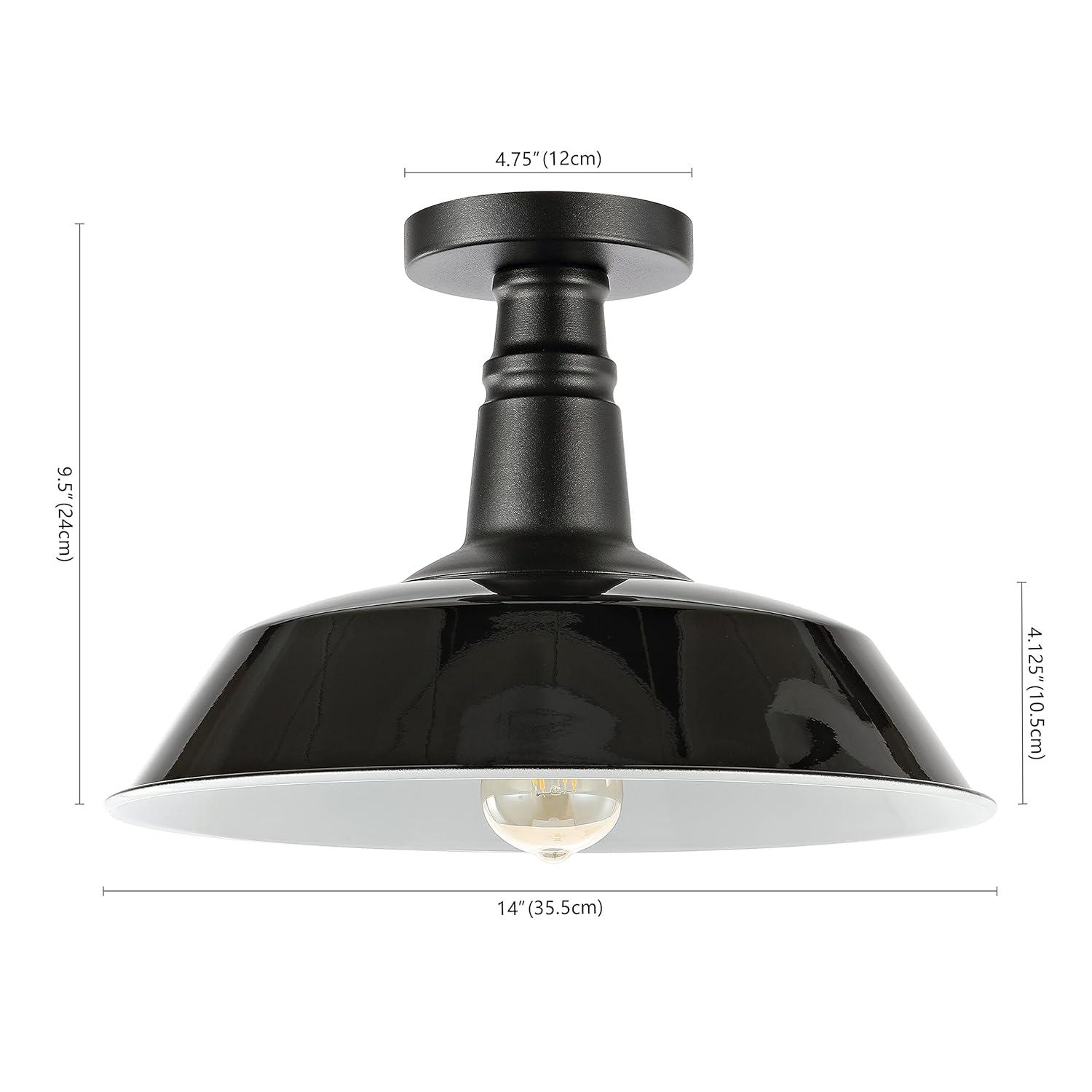 JONATHAN Y Camila 14" 1-Light Classic Industrial Indoor/Outdoor Iron LED Semi Flush Mount, Black/White, JYL7617B