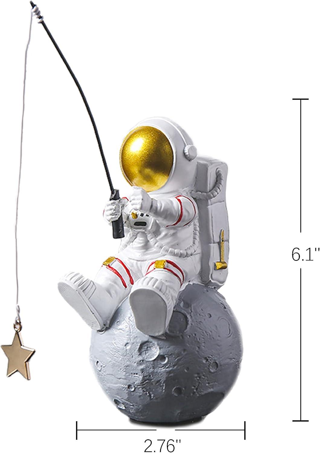 White and Gold Resin Astronaut Fishing Star Figurine