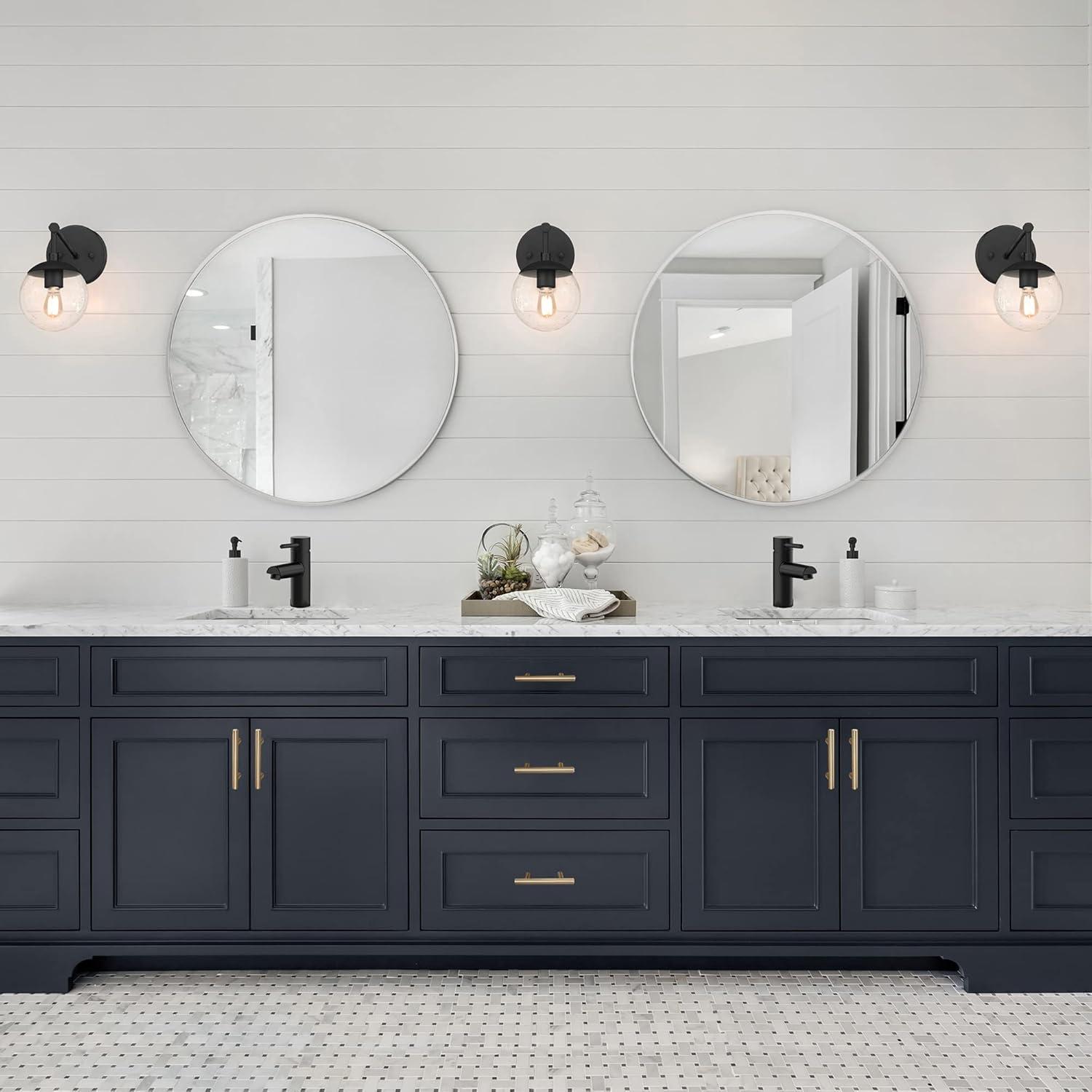 Kenna Round Wall Accent Mirror – 24-Inch, Modern Metal Framed – Living Room, Bedroom, Bathroom Vanity Mirror – Silver – Design House, 587188-SLV