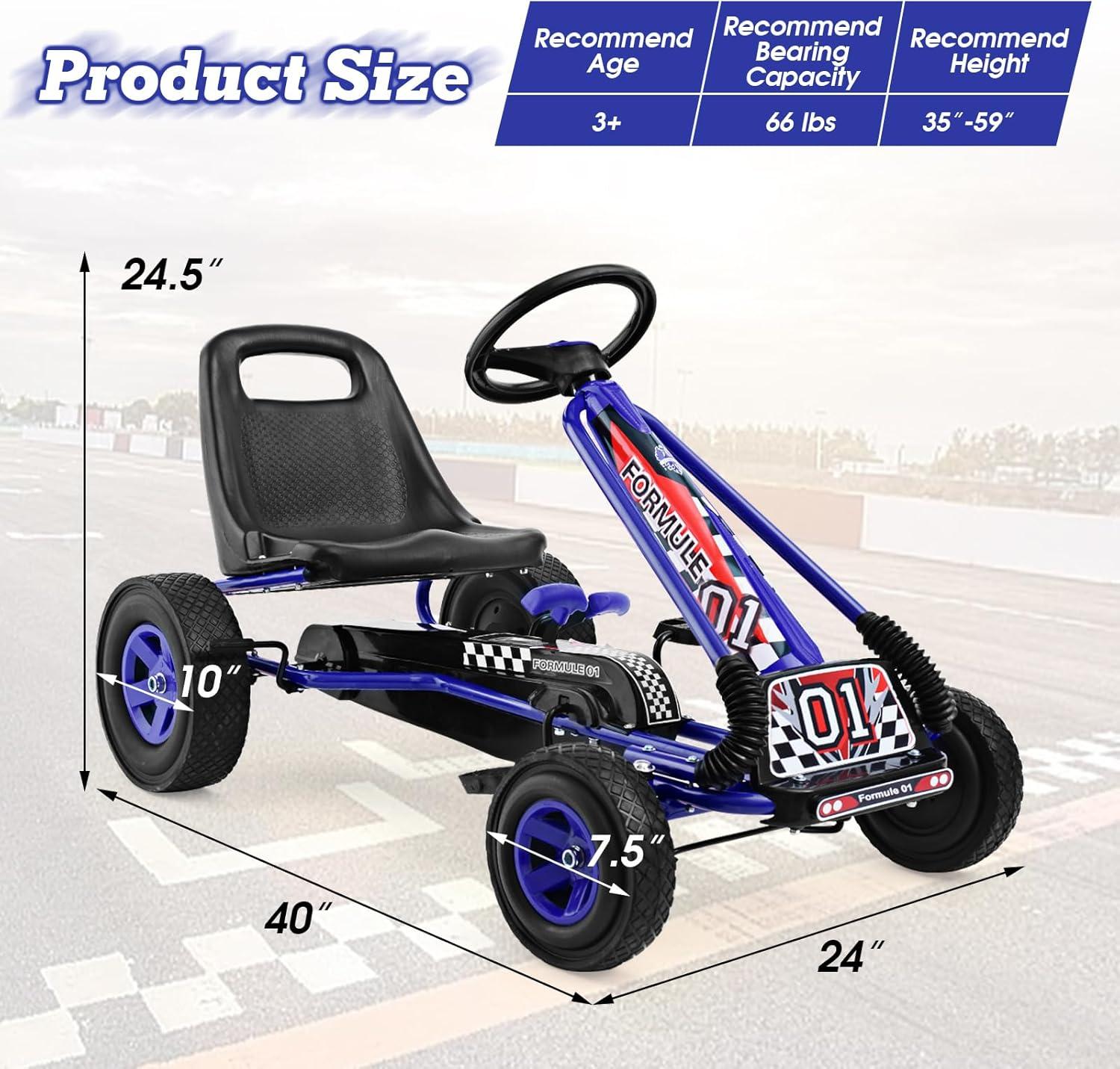 HOMGX Pedal Go Kart, Outdoor Kids Off-Road Go Kart with 2-Position Adjustable Bucket Seat, 2 Safety Brakes, EVA Rubber Tires, Pedal Powered Ride On Kart for Boys & Girls 3-5 (Blue)