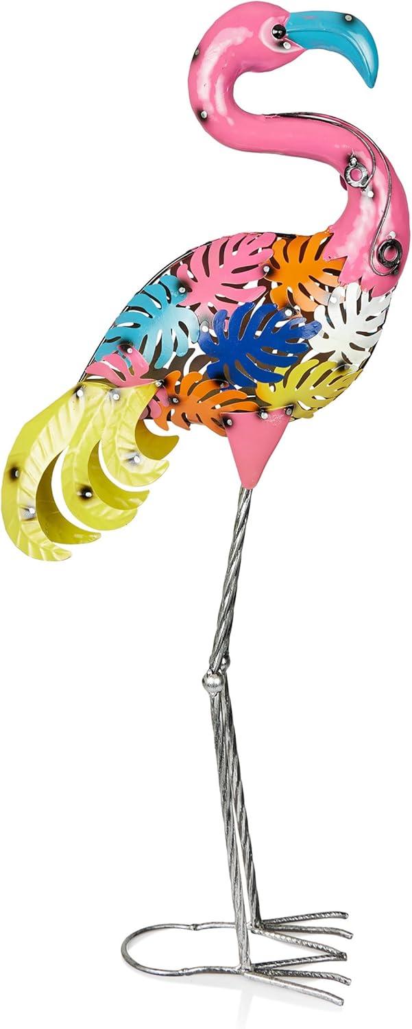 Alpine Corporation Metal Colorful Flamingo with Leaves Decor