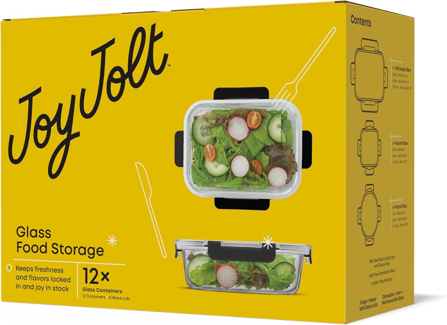 JoyJolt 24-Piece Glass Food Storage Container Set with Leakproof Lids