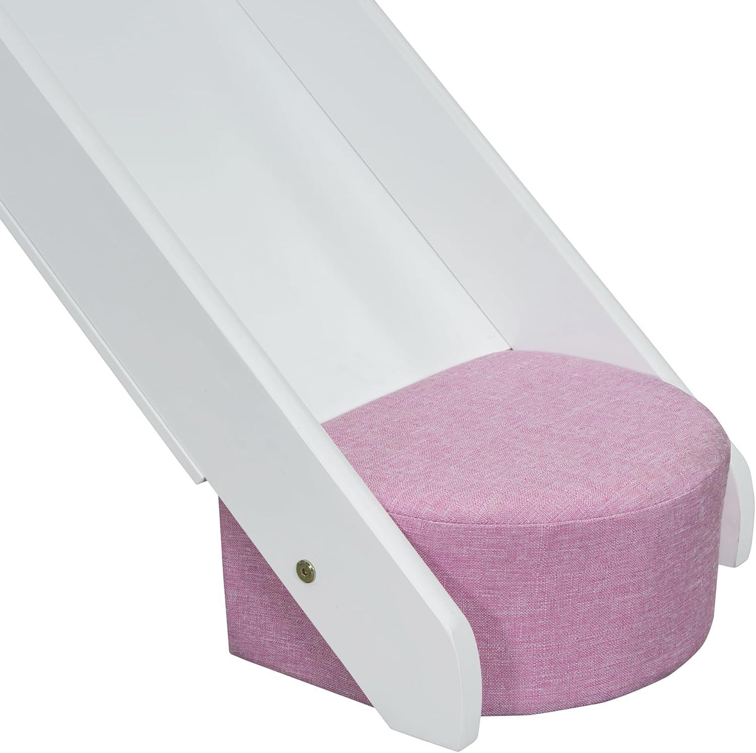 Twin Size Loft Bed, House Shaped Solid Wood Loft Bed with Tent, Slide and Functional Ladder for Kids, Girls & Boys (White+Pink, Twin)