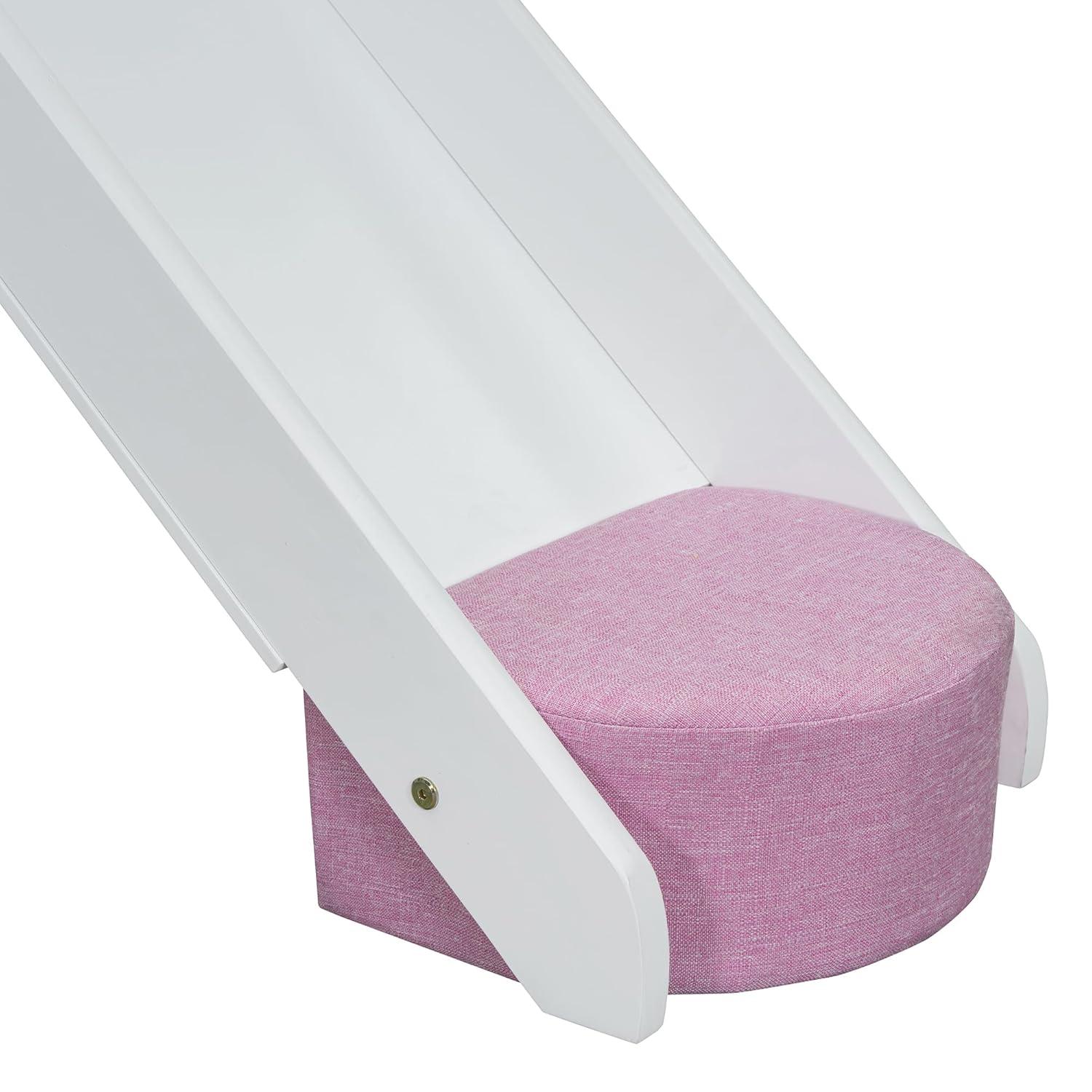 Twin Size Loft Bed, House Shaped Solid Wood Loft Bed with Tent, Slide and Functional Ladder for Kids, Girls & Boys (White+Pink, Twin)