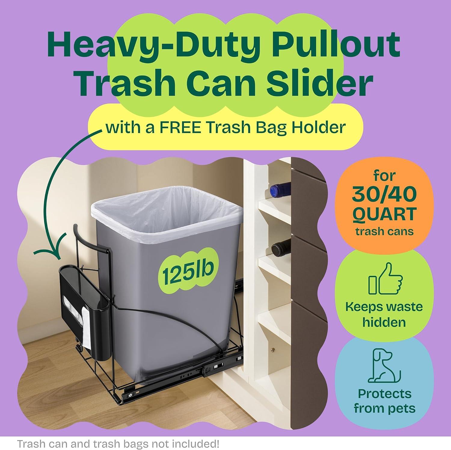 Black Steel Pull-Out Under Cabinet Trash Can Slider