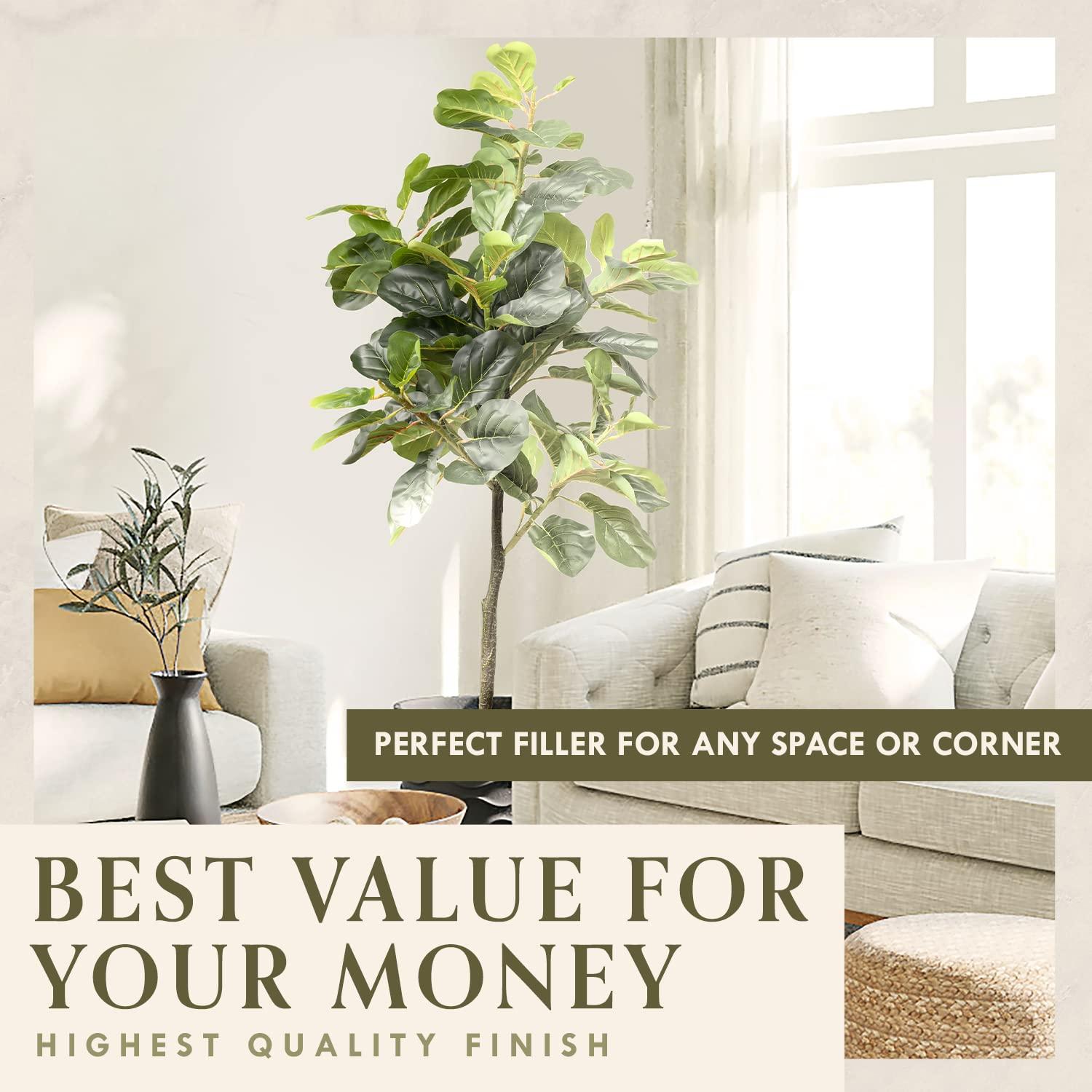 Elegant 59" Faux Fiddle Leaf Fig in Sleek Black Pot