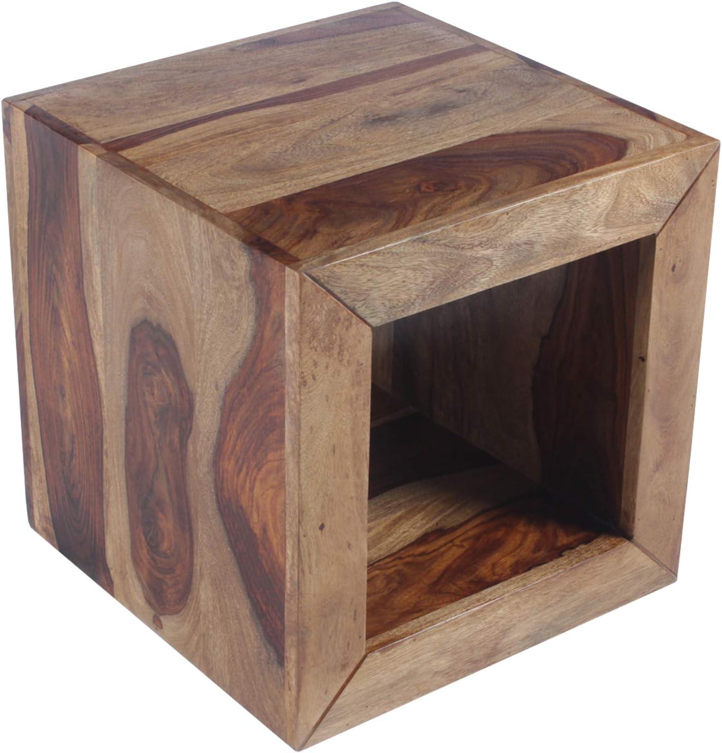 16" Brown Rosewood Cube Side Table with Cutout Bottom