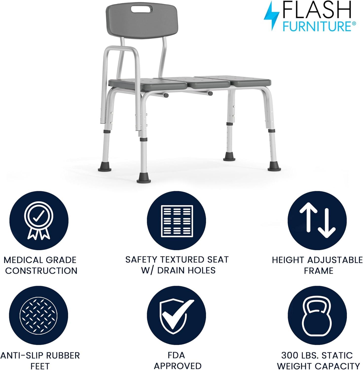 Phoebe Aluminum Height Adjustable Medical Shower Transfer Bench