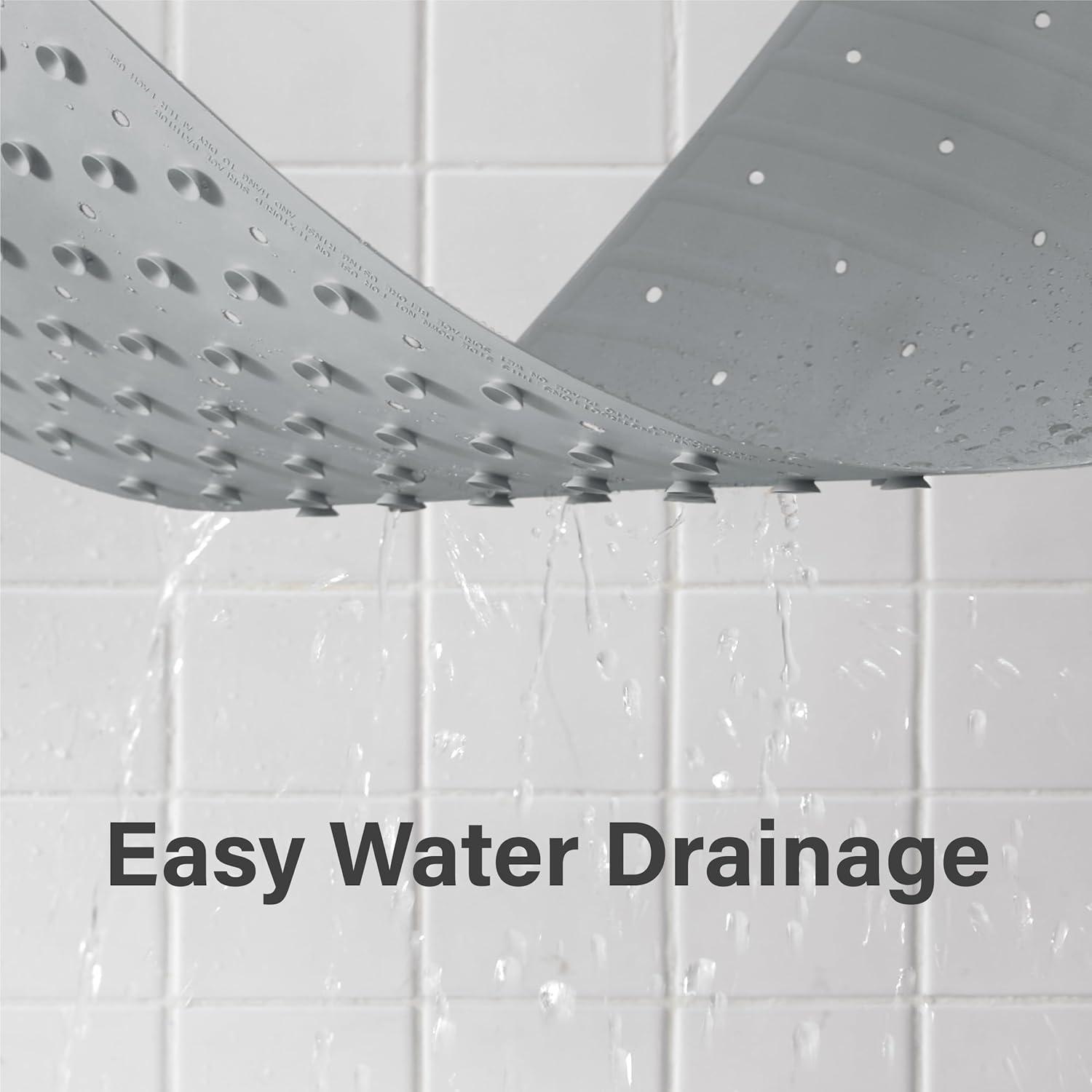 Extra Long Rubber Bathtub Mat, Non-Slip Shower Tub Mat, 39x16 Inch, Bath Tub Floor Mat with Suction Cups and Drainage Holes, Grey