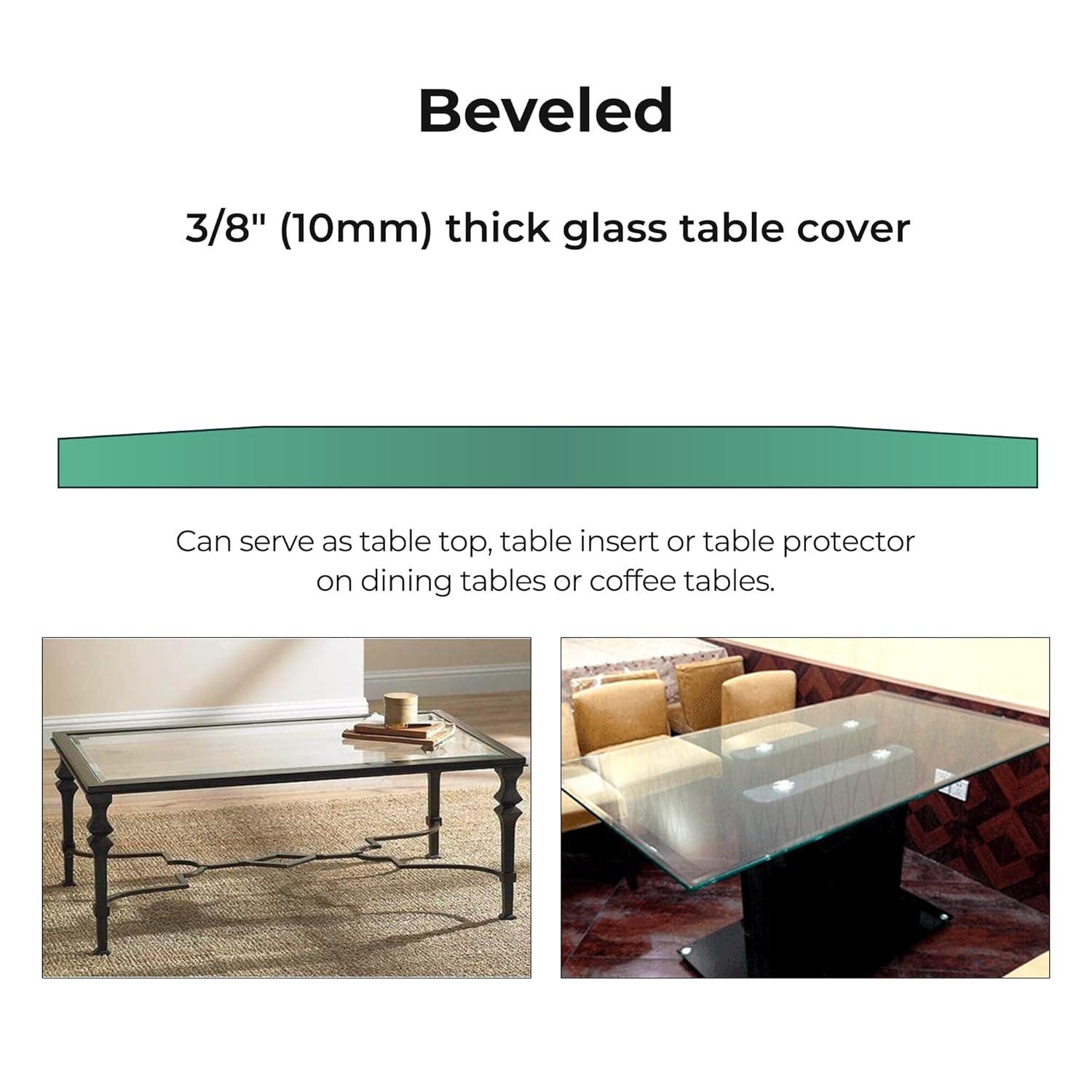 24 x 36 Inch Rectangle Glass Table Top 3/8 Inch Thick Clear Tempered Glass With Bevel Edge Polished Radius Corners