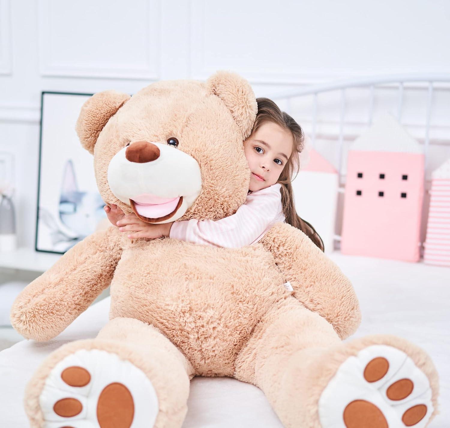 IKASA Giant Teddy Bear Stuffed Animal Plush Toy,Large Jumbo 39" Brown Huge Cute Soft Toys,Big Size Fluffy Plushy Fat Oversized Plushie,Gifts for Kids Girls Boys Girlfriend Children