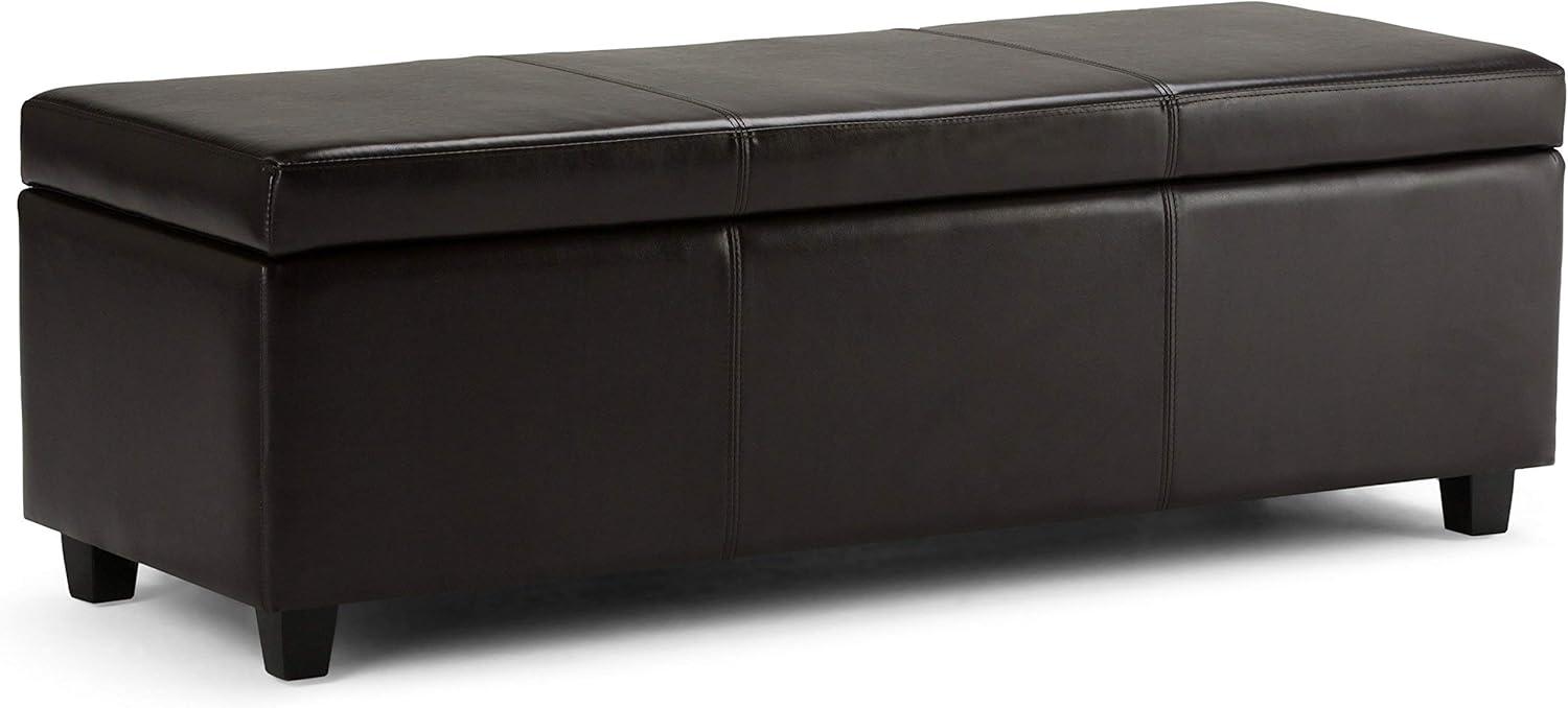 Simpli Home Avalon Faux Leather Storage Bench in Tanners Brown